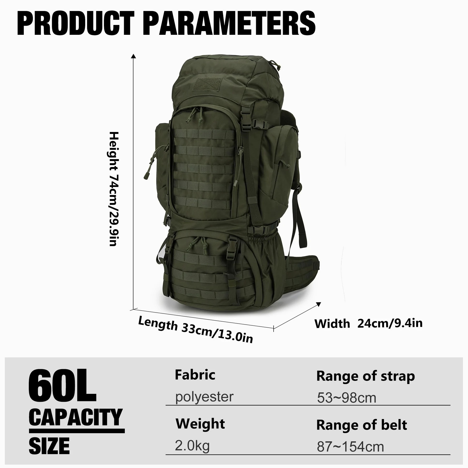Mardingtop Mochila Táctica 60 Litros con Protector de Lluvia Trekking Expandible Aire Libre Senderismo Viaje Acampar