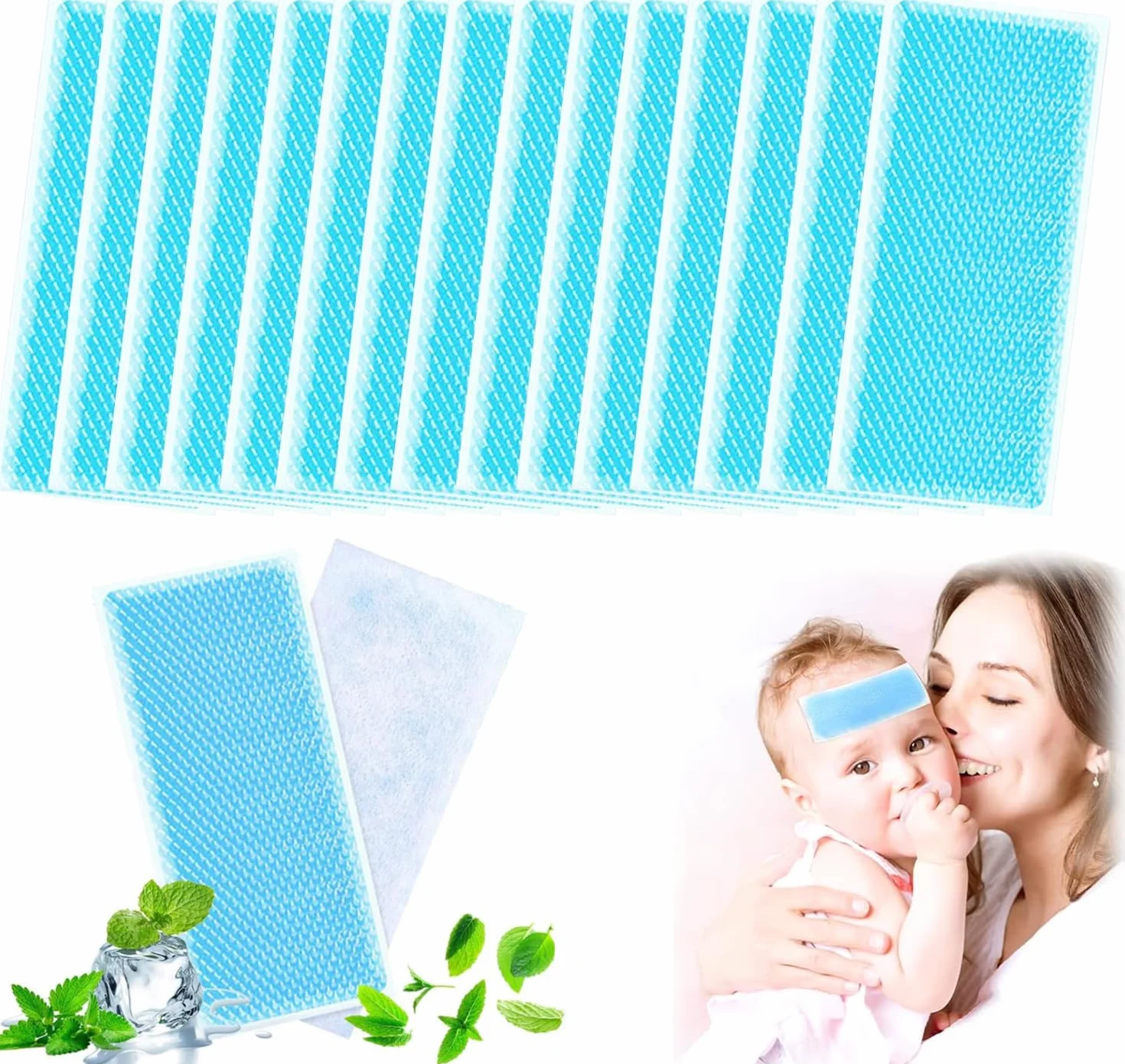 Parches refrescantes para la fiebre para niños y adultos, almohadillas de gel, alivio de la migraña, 20 hojas