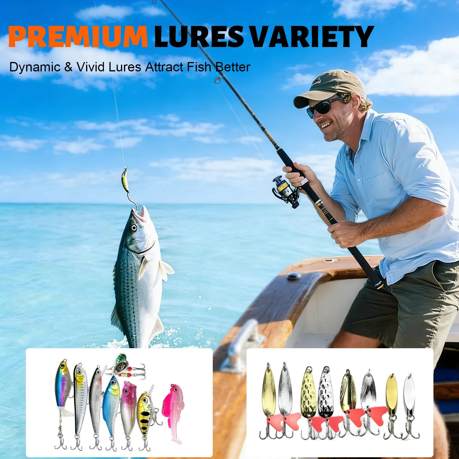 Juego de accesorios de pesca, juego de 367 señuelos de pesca y juego de herramientas con clips de labios, extractor de gancho, caja de cebo con accesorios, equipo de pesca, cebo para lucio