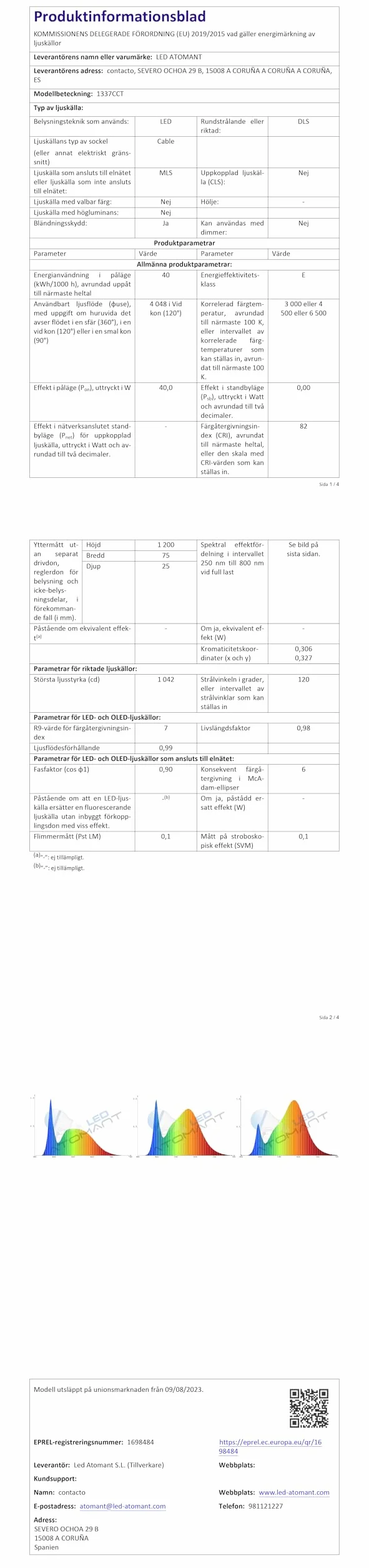 LED ATOMANT Pack 2x Pantalla Luminaria LED integrado 120cm 40W CCT 4000 lumenes