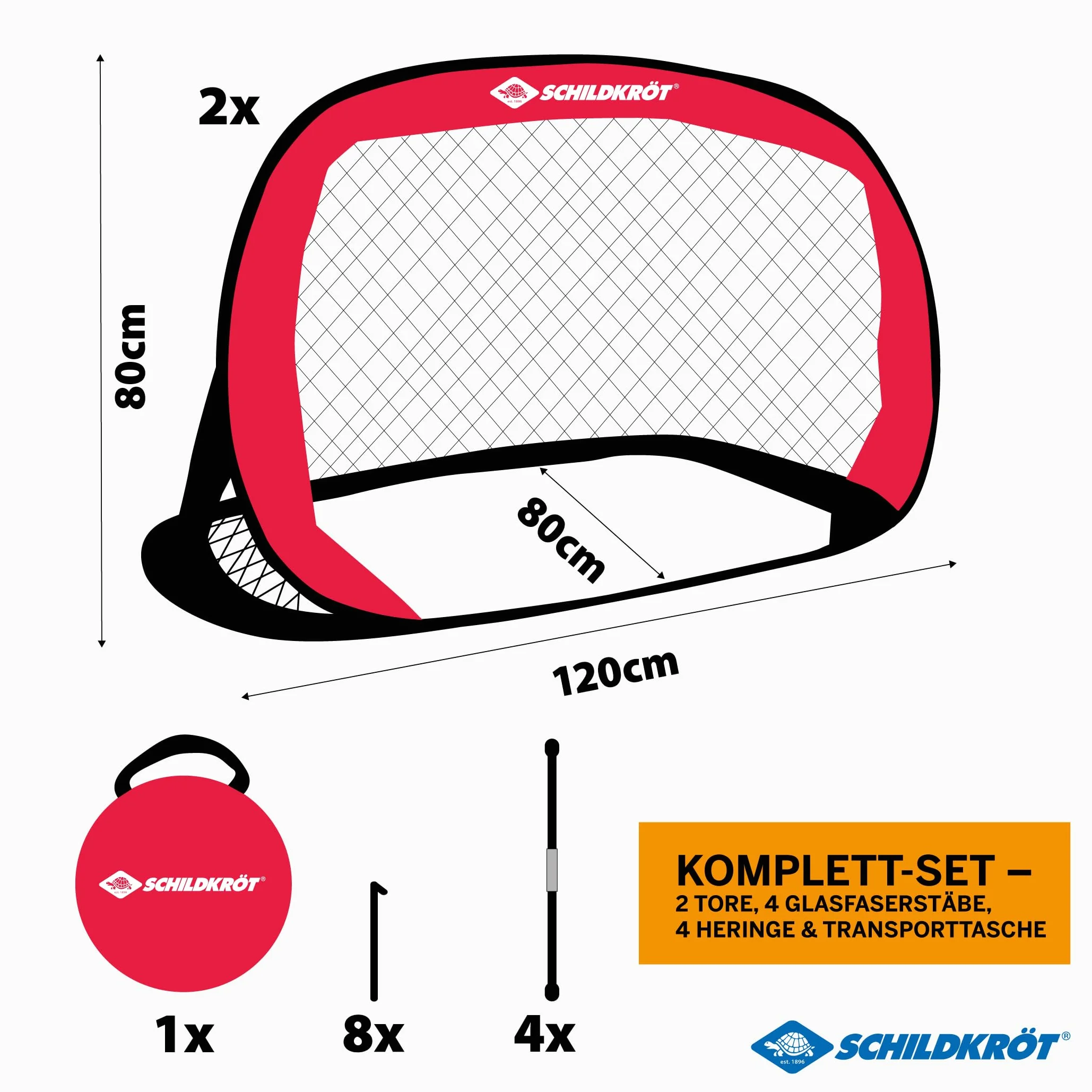 Schildkröt Juego de Porterías Pop-Up , 120 x 80 x 80 cm, Autodesplegable, Transportable, Ahorro de Espacio, Ideal para Fútbol, ​​Hockey, en una Práctica Bolsa, 970988