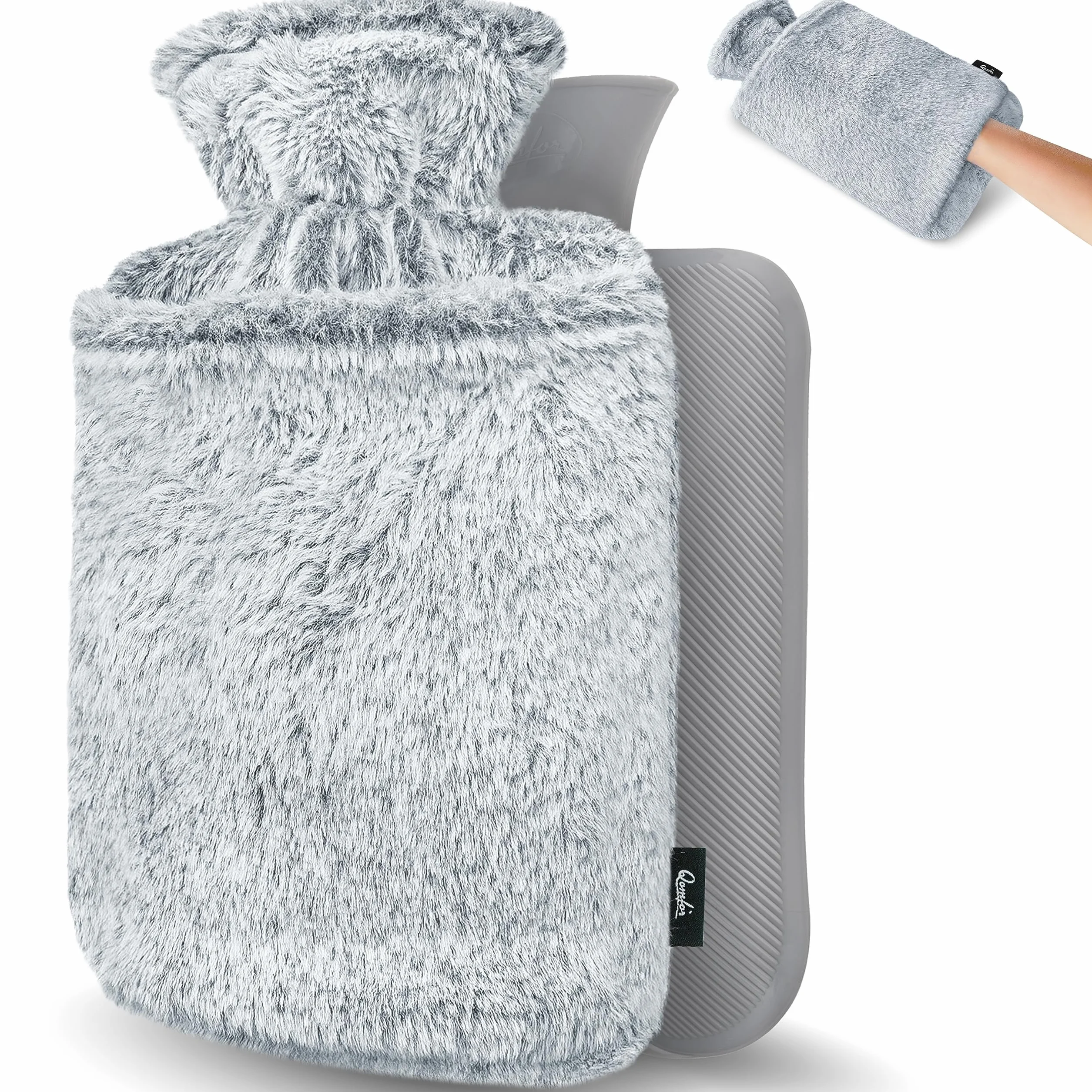 Qomfor Bolsa de Agua Caliente 1,8L - Botella de Agua Caliente con Funda de Felpa Premium para Alivio del Dolor