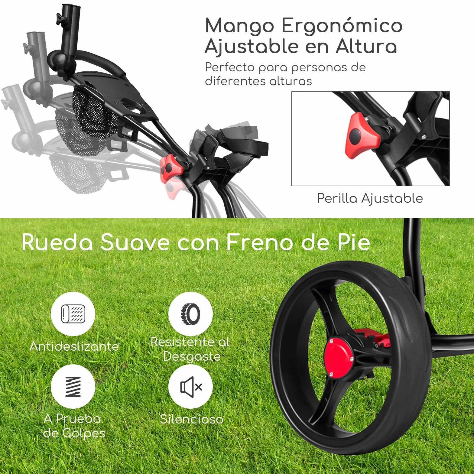 COSTWAY Carrito de Golf Plegable 3 Ruedas con Paragüero Portavasos