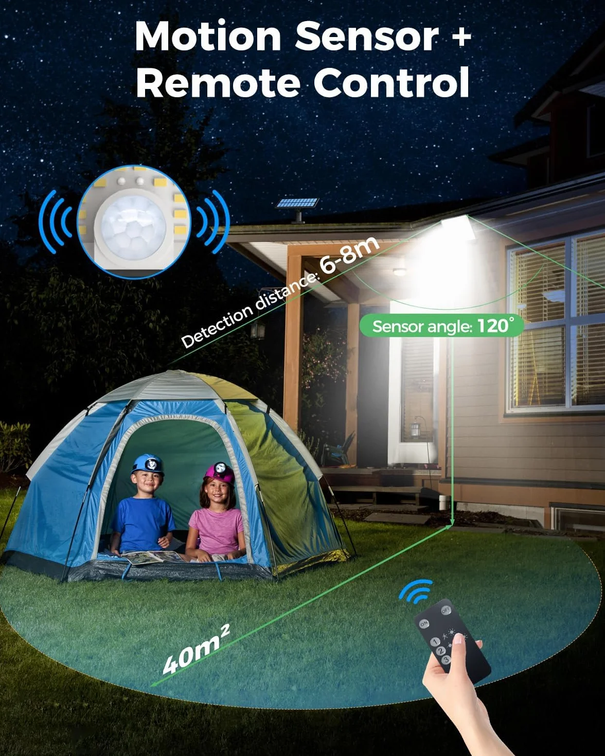 LOTMOS 2 Paquete Luz Solar Exterior Jardin, 342LED, Mando a Distancia, Sensor Movimiento, IP65 Impermeable