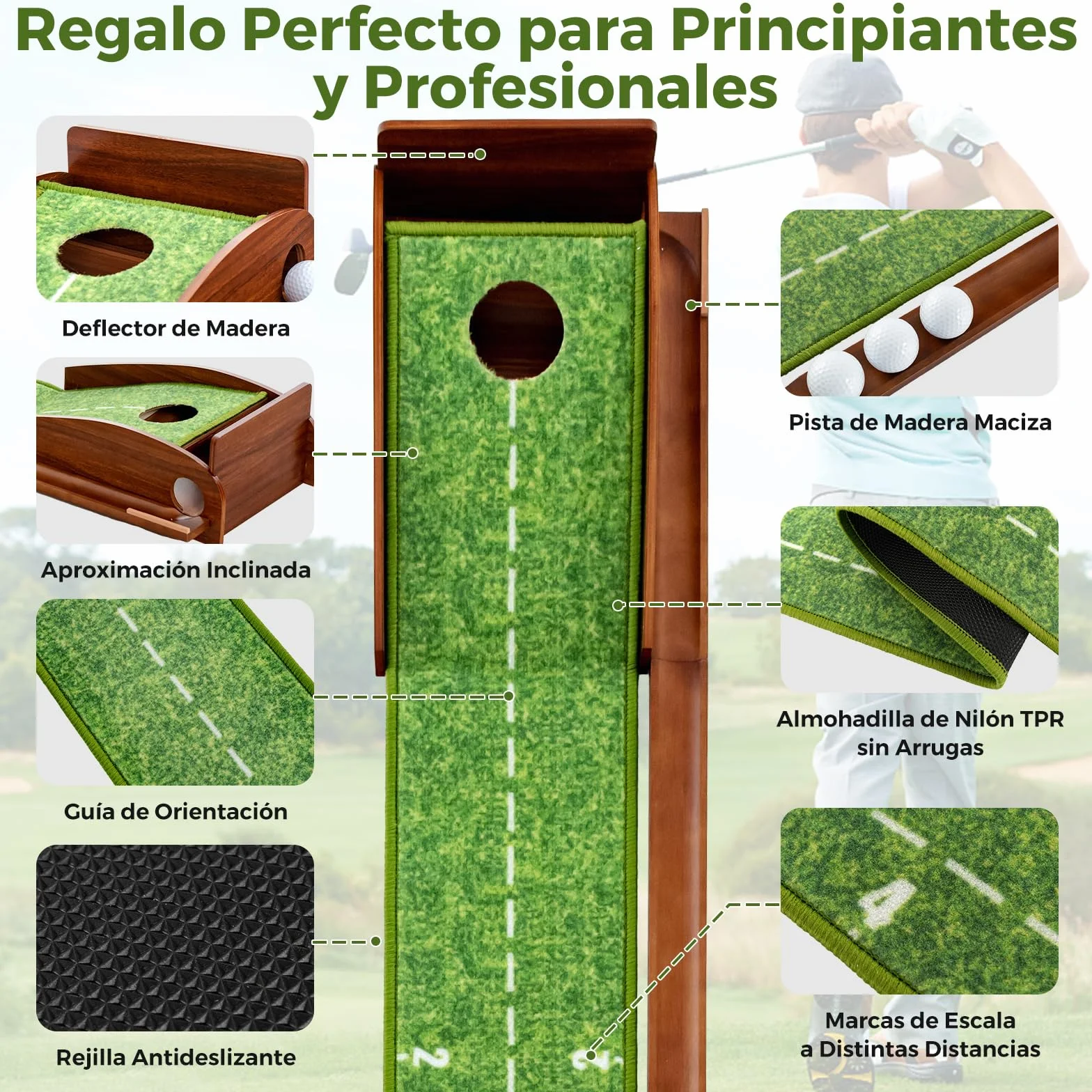 COSTWAY Mini Golf, Alfombra de Putting de Entrenamiento de Golf Interior y Exteriores, 1/2/3 Tamaños De Orificios, Retorno automático de la Bola, 3 Pelotas, Cesped de Minigolf (1 Orificio)