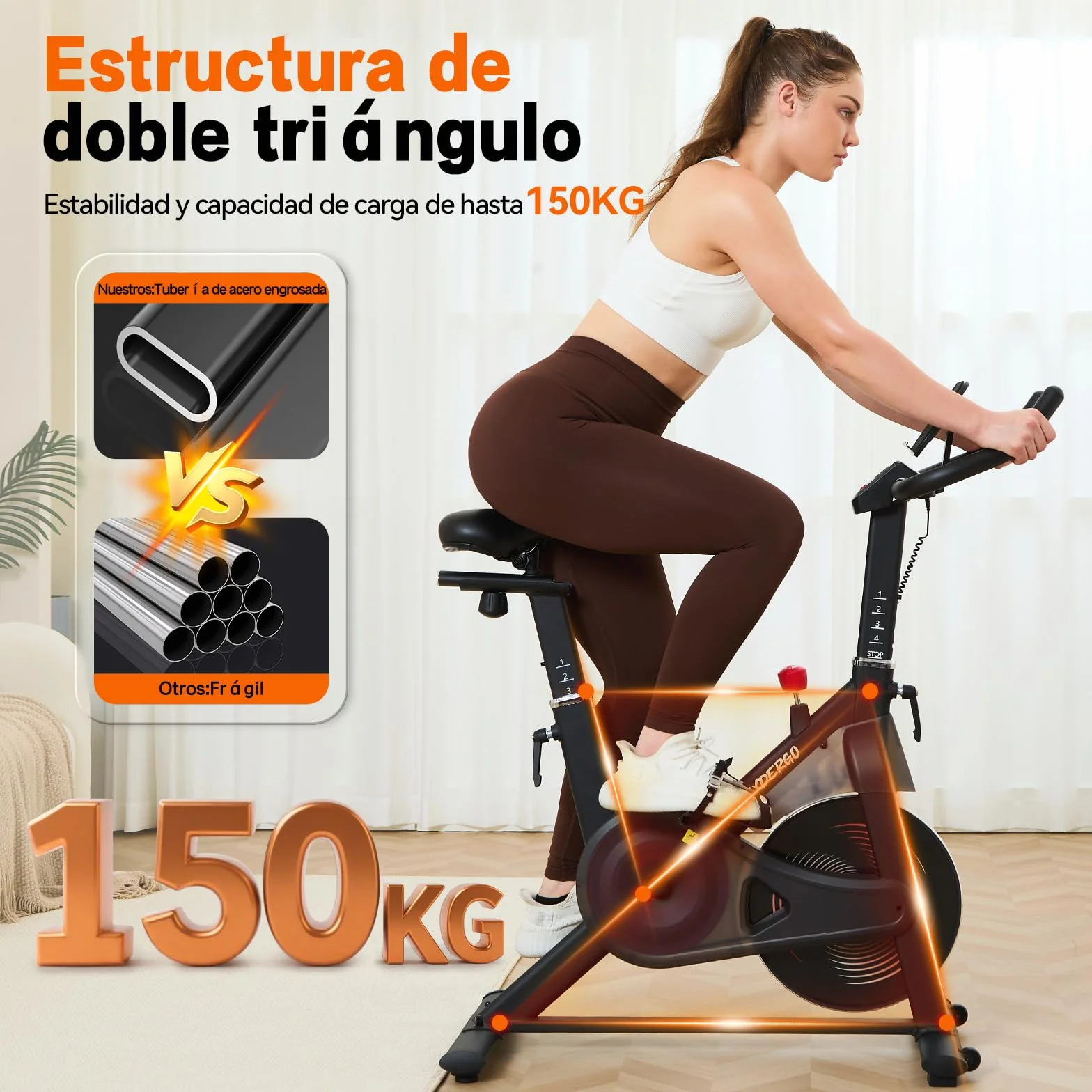 HXD-ERGO Bicicleta Estática en Casa con Resistencia Ajustable, Bicicleta Estatica Silenciosa con Monitor LCD, Cómodo Cojín de Asiento, App Propia, Capacidad de 160 kg, Entrenamiento Aeróbico