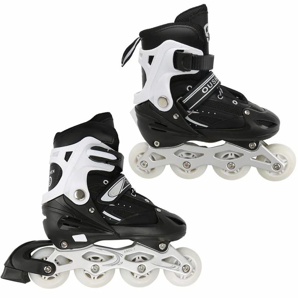 Patines ajustables 4 en 1 para niños y adultos – Inline Skates de hielo – Rodamiento ACEB7 – Negro (talla 35-38)
