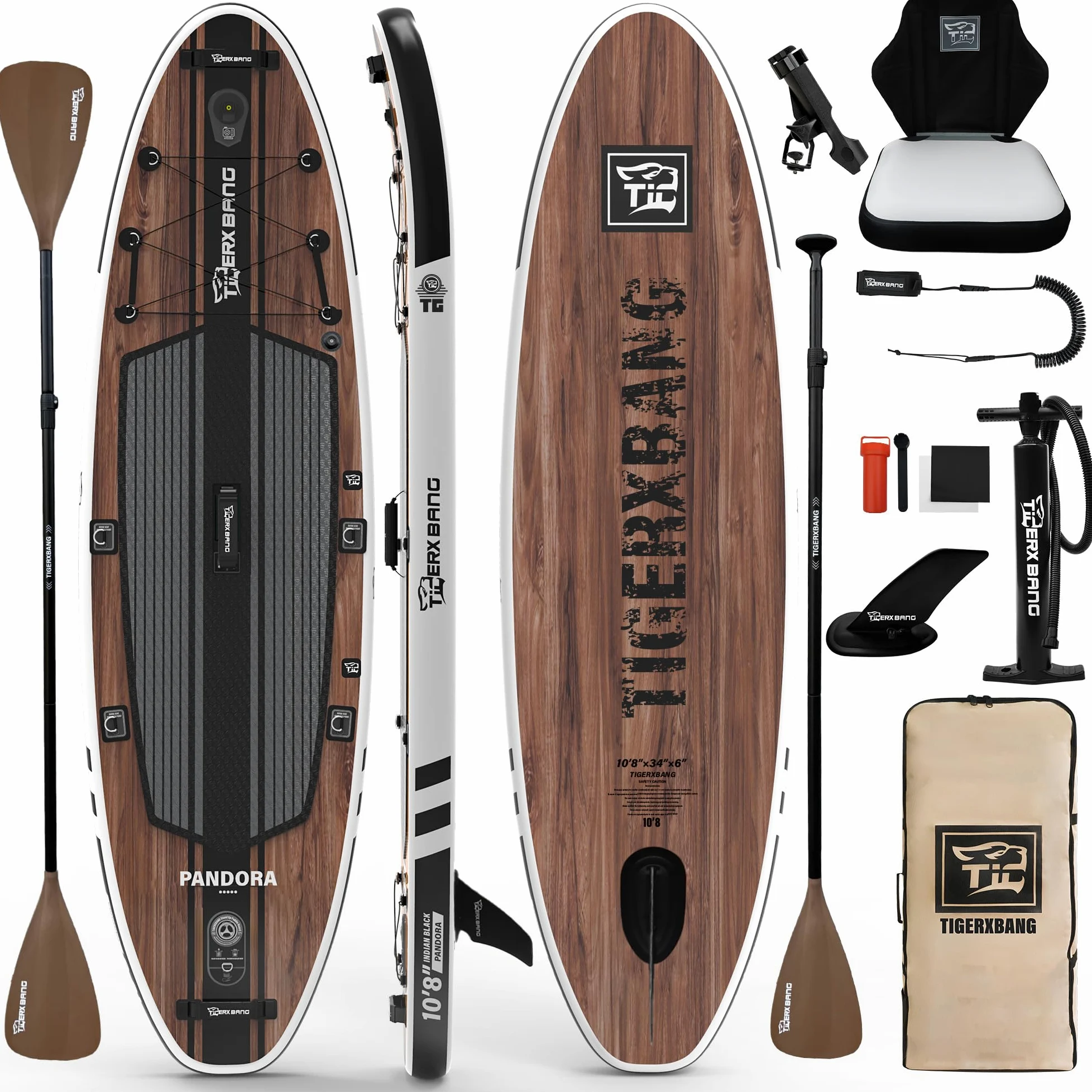 TIGERXBANG Tabla de Paddle Hinchable 330cm, Extra Ancha, Asiento Mejorado, Soporte para Accesorios y Sostenedor para Caña de Pescar, Accesorios Premium para Paseos Recreativos y Pesca