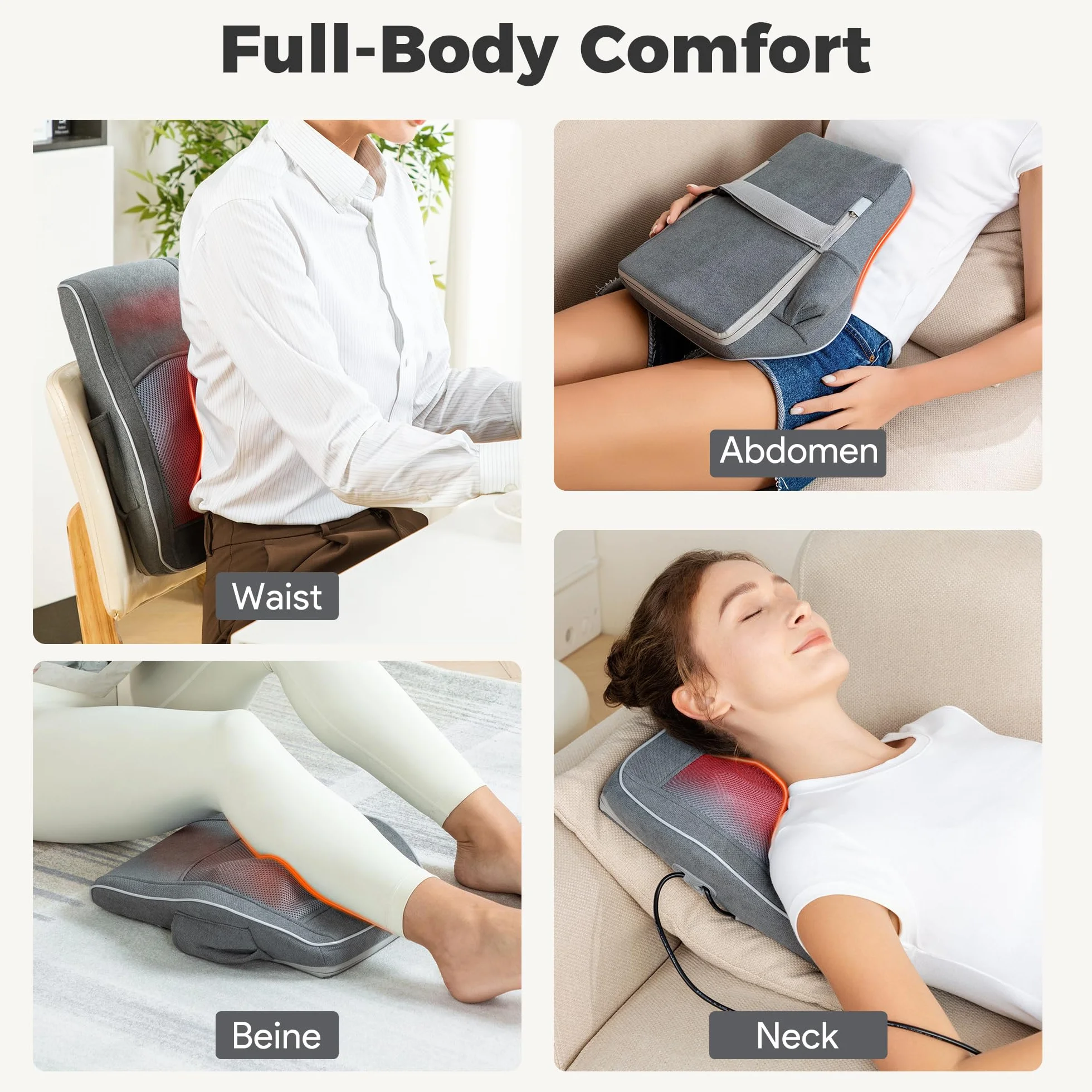 Masajeador Cervical y Espalda, Cojín Masajeador con Cabezal Rotativo para Cuello, Hombros, Piernas - Gris