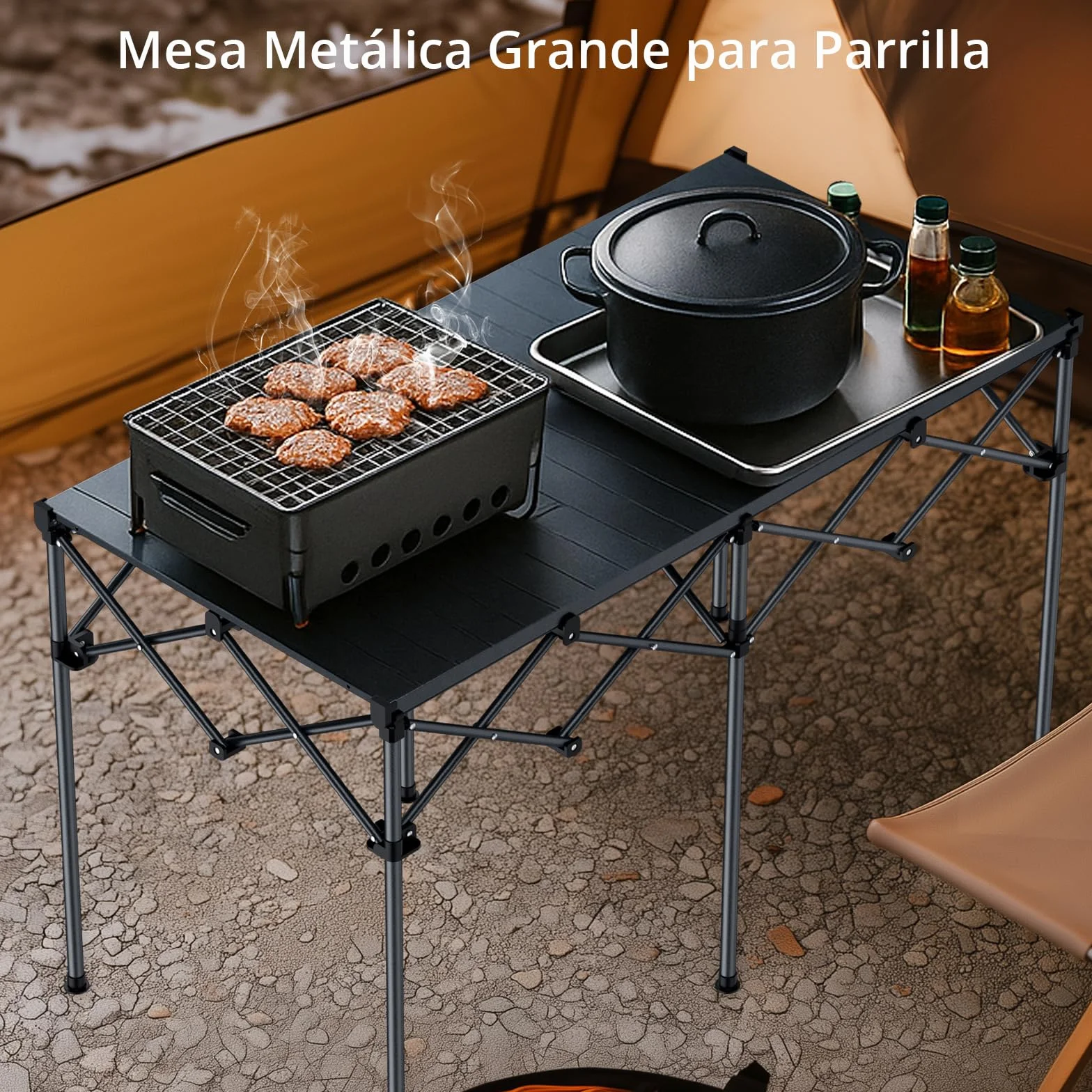 Anbte Mesa Camping Plegable 122 x 60 x 74 cm, Mesas de Acampada Portátil Aluminio Impermeable Capacidad de Carga 120 kg para Jardín, Terraza, Picnic,BBQ,Camping Negro