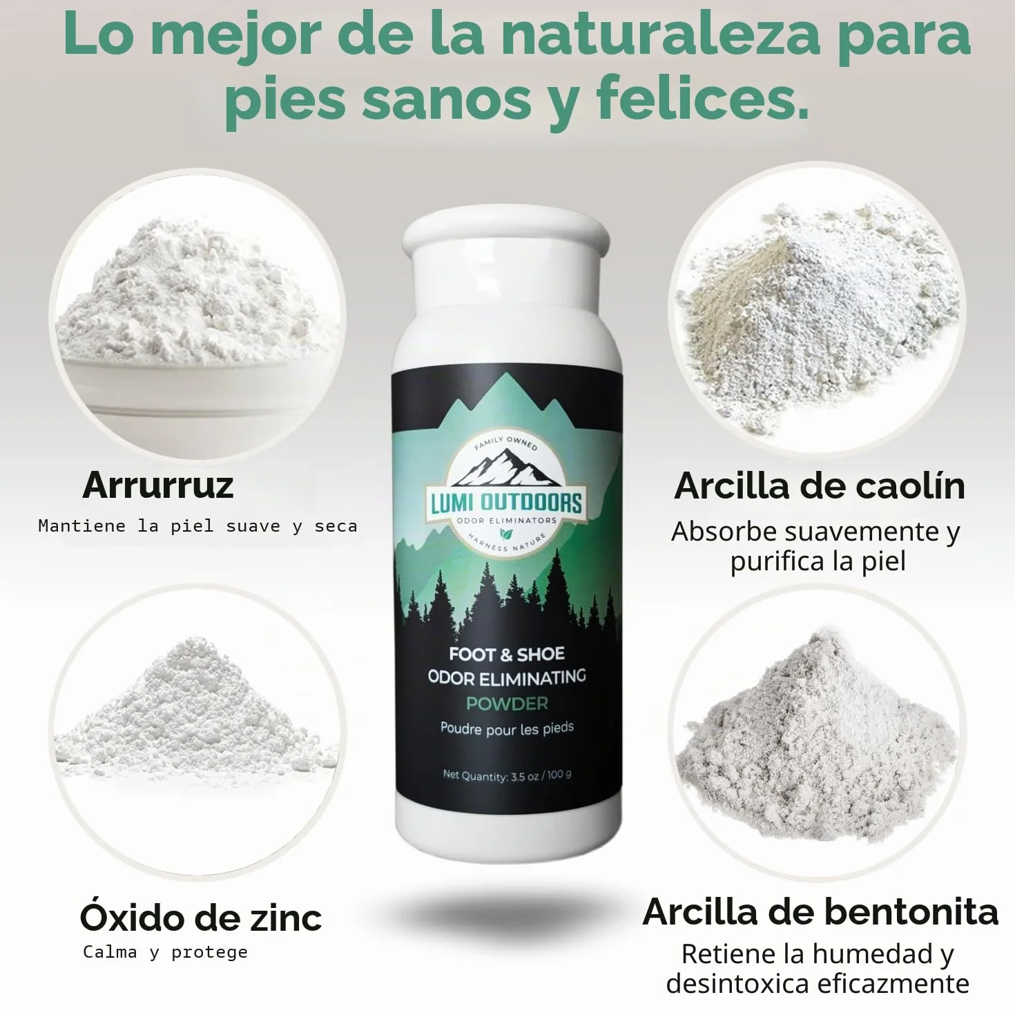Lumi Outdoors Desodorante Natural para Zapatos y Polvo para Pies, Eucalipto Limón