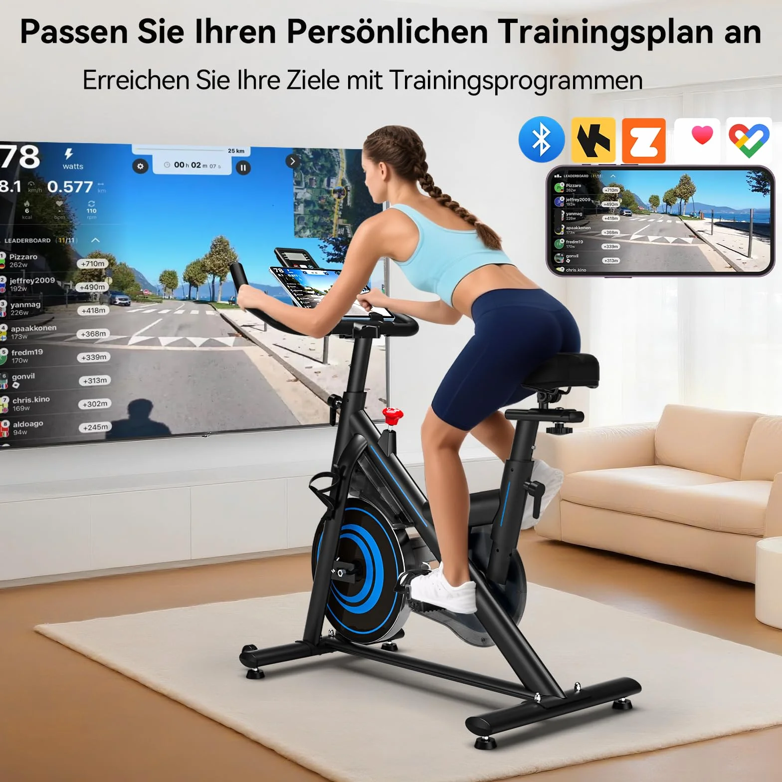 Wenoker Bicicleta estática con App,Ergómetro silencioso para entrenamiento en casa con resistencia magnética,Bicicleta de spinning para entrenamientos cardiovasculares en interiores,Hasta 160 kg