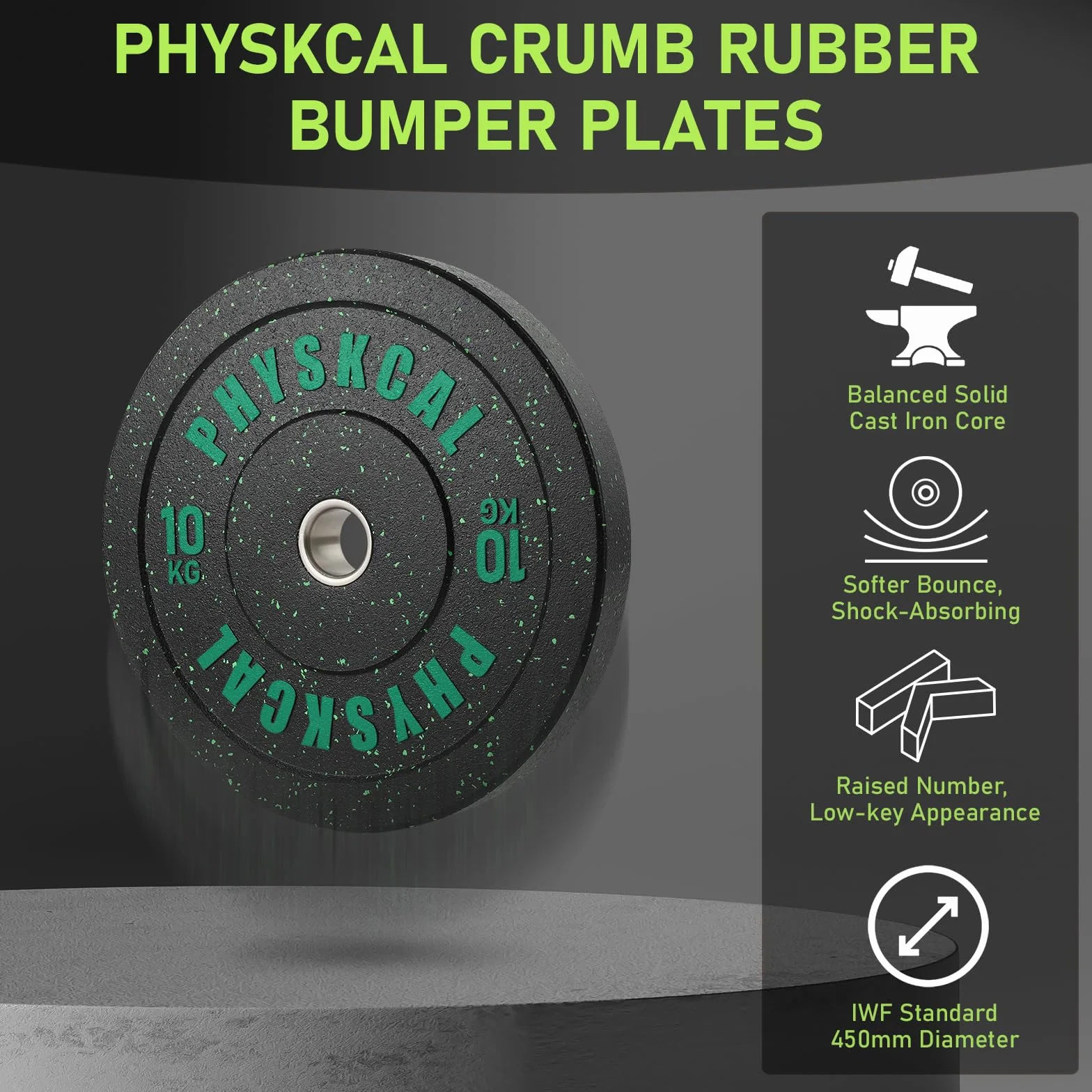 PhysKcal Discos olímpicos de Hi-Temp goma | Ø 50 mm discos de pesas para WOD, halterofilia y powerlifting | Ruido e impacto controlados| 5-25 kg