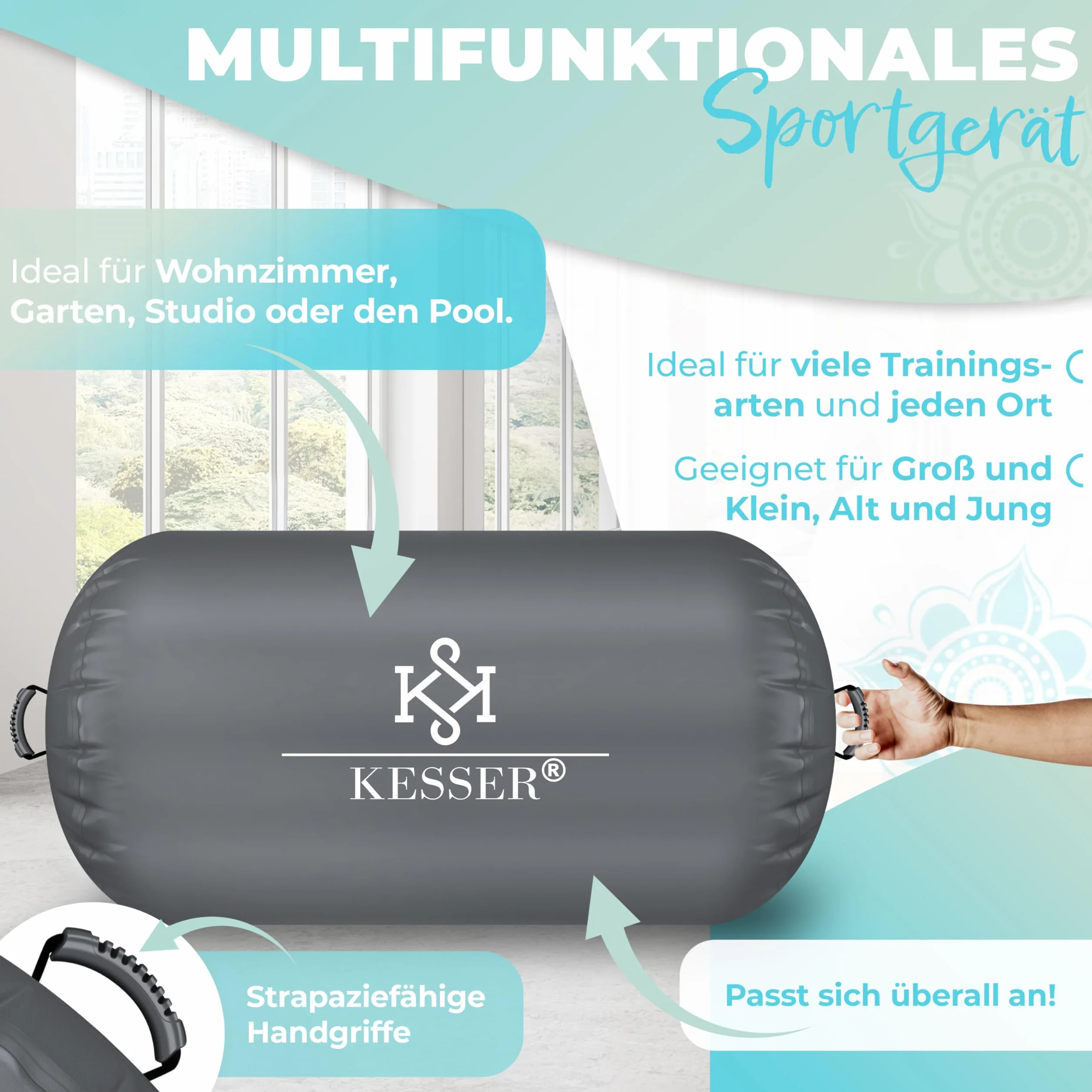 KESSER Air Roll Airtrack Rollo inflable 120x90 cm con bomba eléctrica y bolsa
