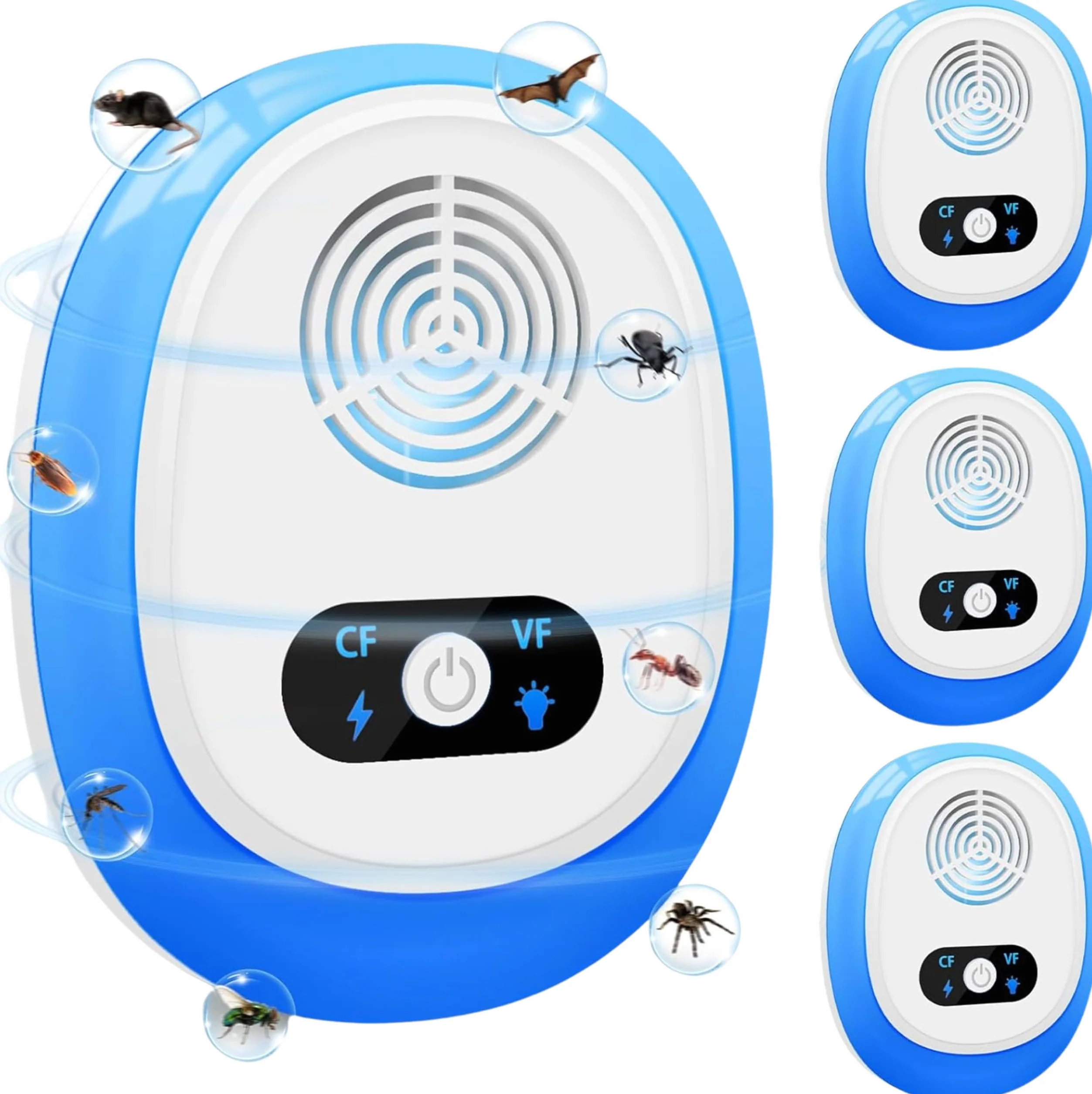 Repelente Ultrasónico de Plagas 4-Pack, Ahuyentador Eléctrico para Ratas, Cucarachas, Mosquitos, Enchufe Tipo C EU