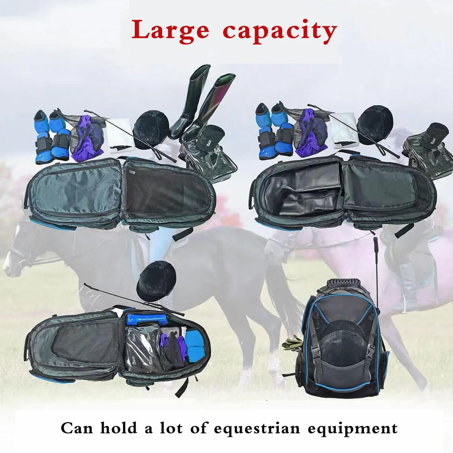 Mochila Ecuestre,Mochila para Botas de equitación con Compartimento,Bolsa de Montar,Fácil de Llevar,Double The Comfort,Suficiente Espacio,Adecuado para Montar a Caballo.