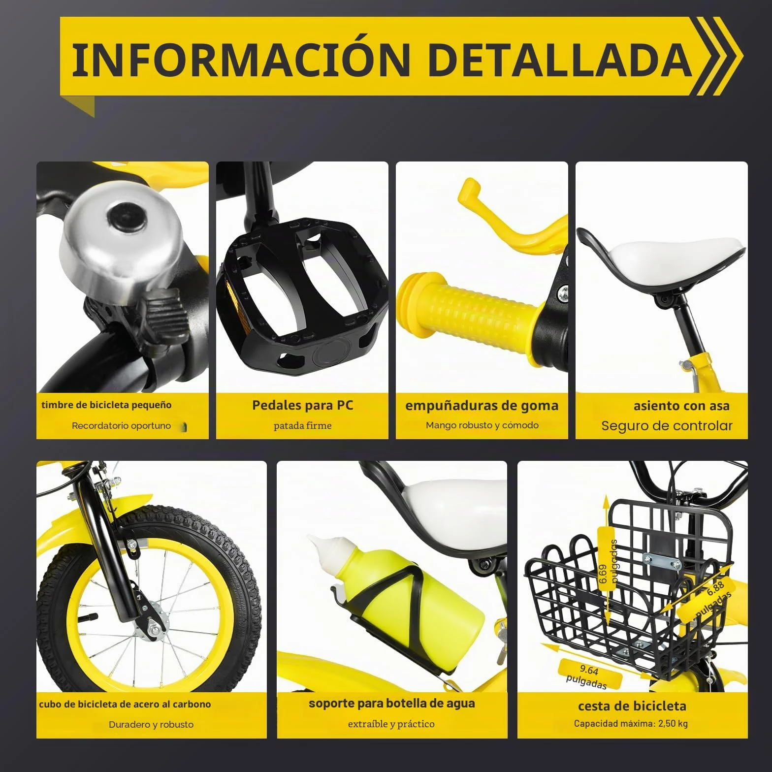 Bicicleta infantil 12 pulgadas con ruedas estabilizadoras y cesta ajustable
