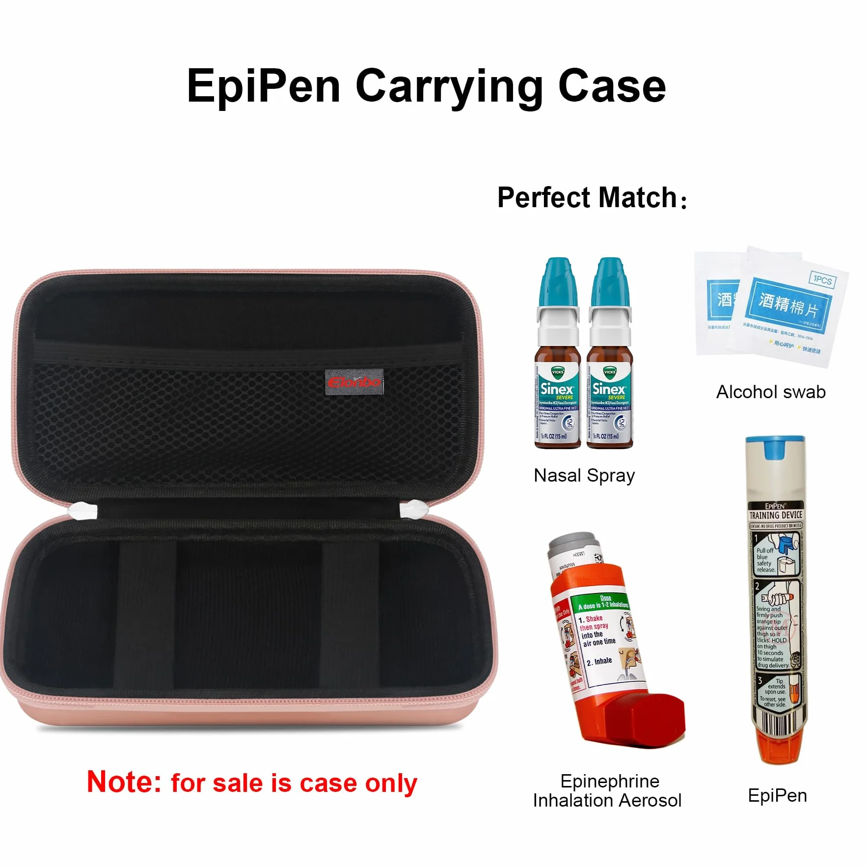 Elonbo Maleta epipen 2 Paquetes medicamentos Viaje EPI pens auvi q inhaladores asma Aerosoles nasales medicamentos alérgicos Productos Diabetes Oro Rosa