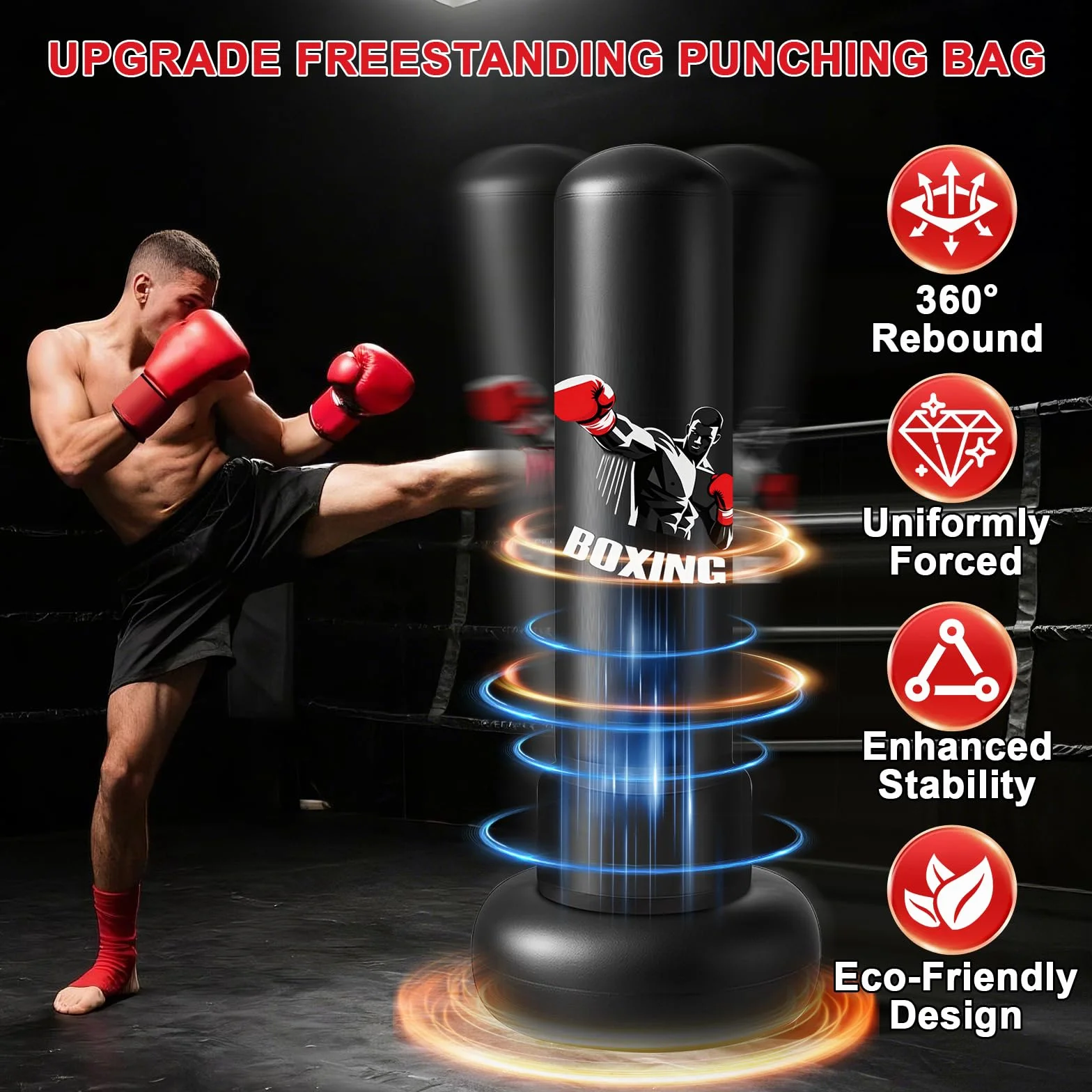 Ninonly Saco de Boxeo para Adultos 190cm Saco de Boxeo Inflable Pesado con Guantes de Boxeo, Bomba y Pelota de Reflejos,Base Grande Mejorado para Hombres y Mujeres,Entrenamiento MMA Muay Thai Fitness