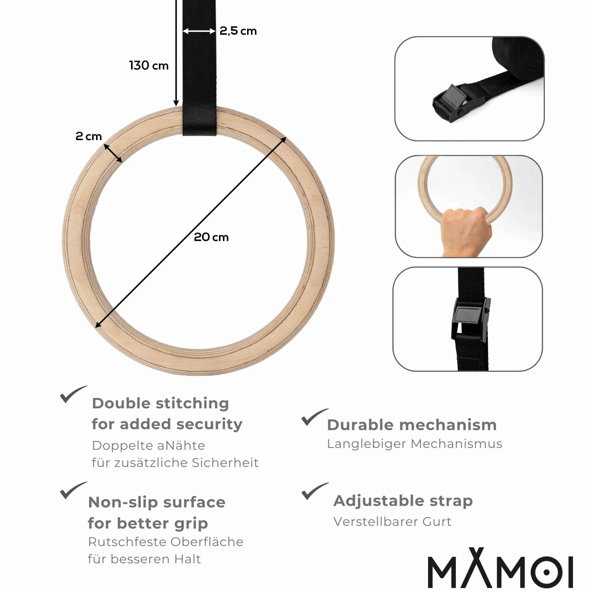 MAMOI Pared de Escalada de Madera con Barra de dominadas 230 cm, Dispositivo de Fitness Multifuncional