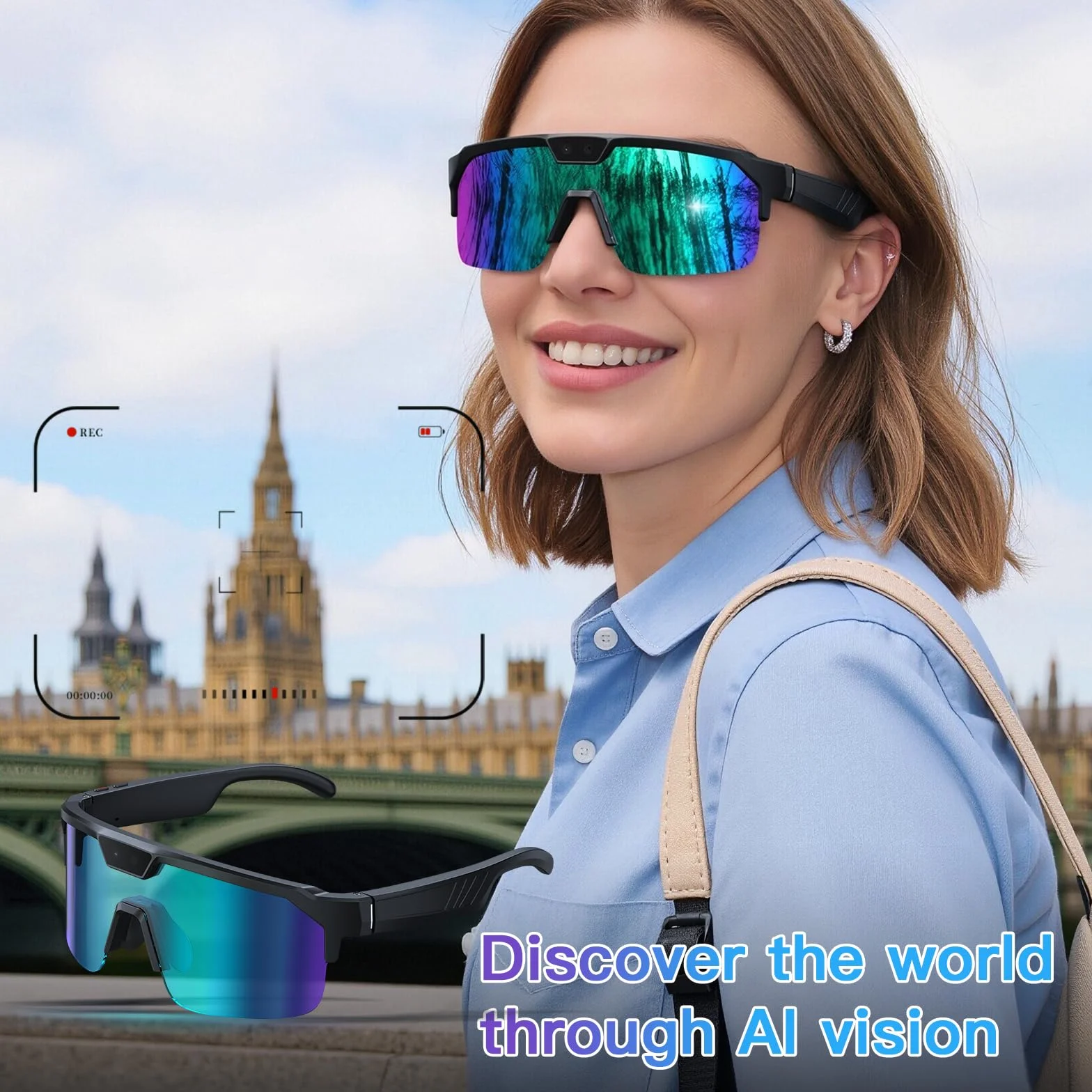 GenXenon Gafas Inteligentes IA con Cámara, Gafas Cámara 8 MP con Foto y Grabación Video, Gafas Ciclismo con Altavoces Abiertos, Gafas Sol Cámara para Ciclismo, MTB y Esquí