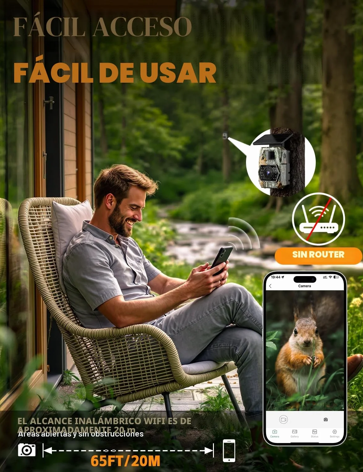 Cámara de Caza Solar WiFi 4K 60MP con Batería Recargable de 5200 mAh, Camara Fototrampeo con Visión Nocturna, 0.1s Tiempo de Activación, IP66, Observación de Animales, con Tarjeta SD de 32GB