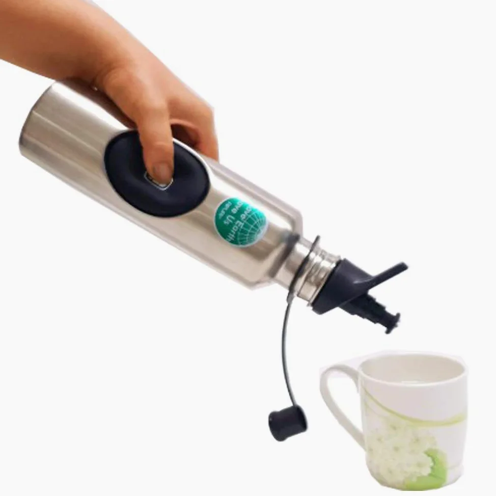 agua filtrada botella con bomba de aire para fácil para beber (incluye 1 filtro + 1 tapa), sin BPA, acero inoxidable, 27 g