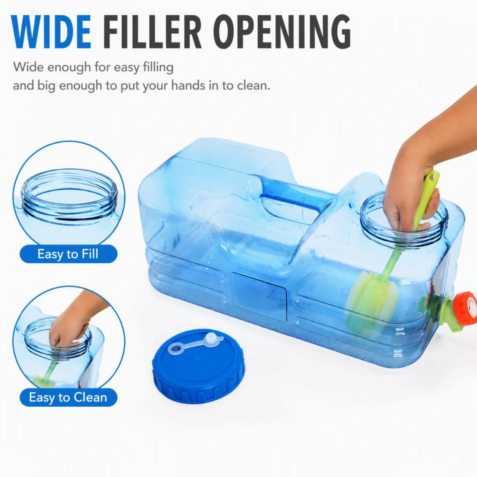 Dicunoy Contenedor de agua para camping, jarra de agua portátil de 2.6 galones con espiga, dispensador de agua grueso con amplia apertura de relleno para senderismo, picnic, vehículo, al aire libre