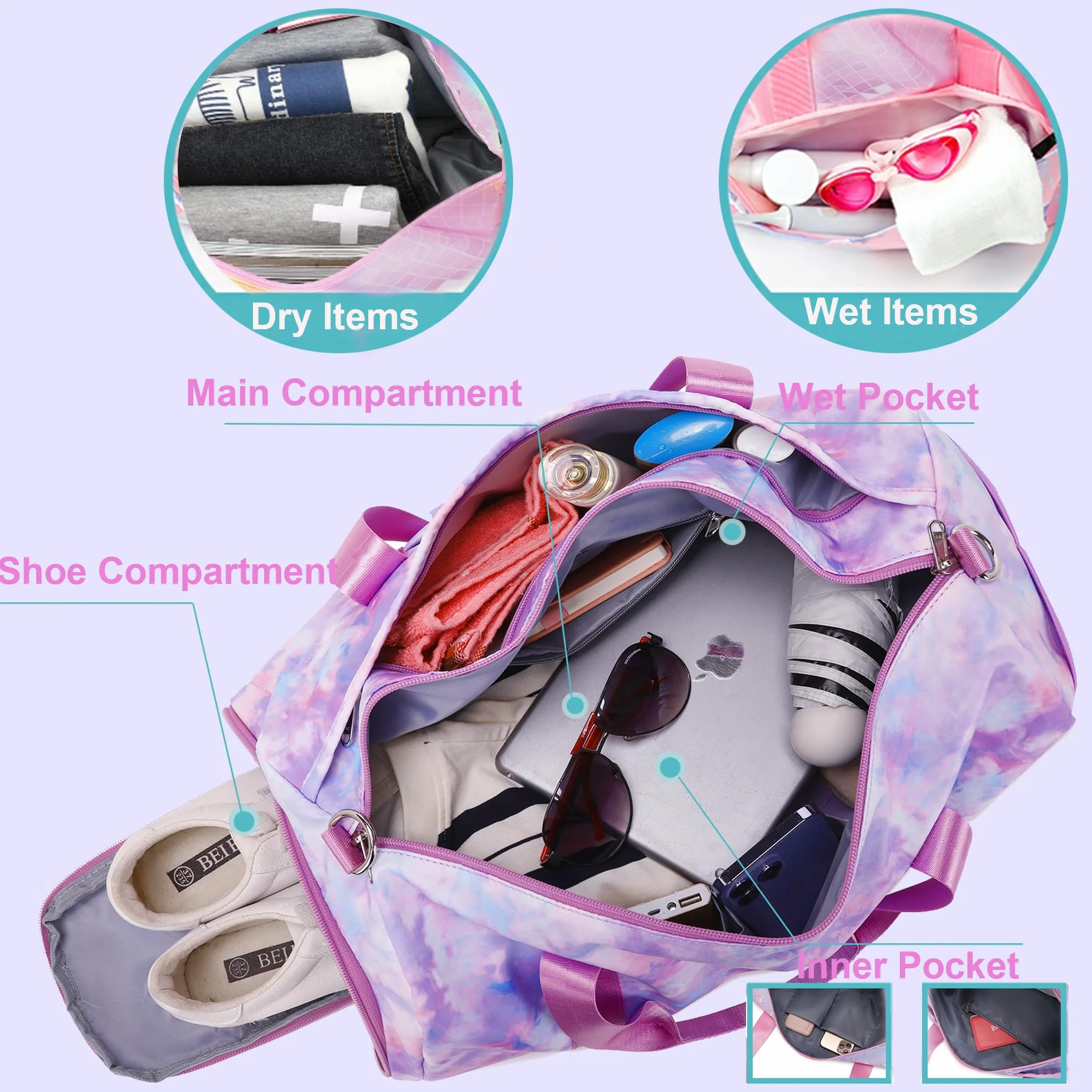 Bolsas de Deporte Infantiles Bolsa Deporte Niña Bolsa Viaje Mujer Bolsas Gimnasio Bolsa Danza con Compartimento