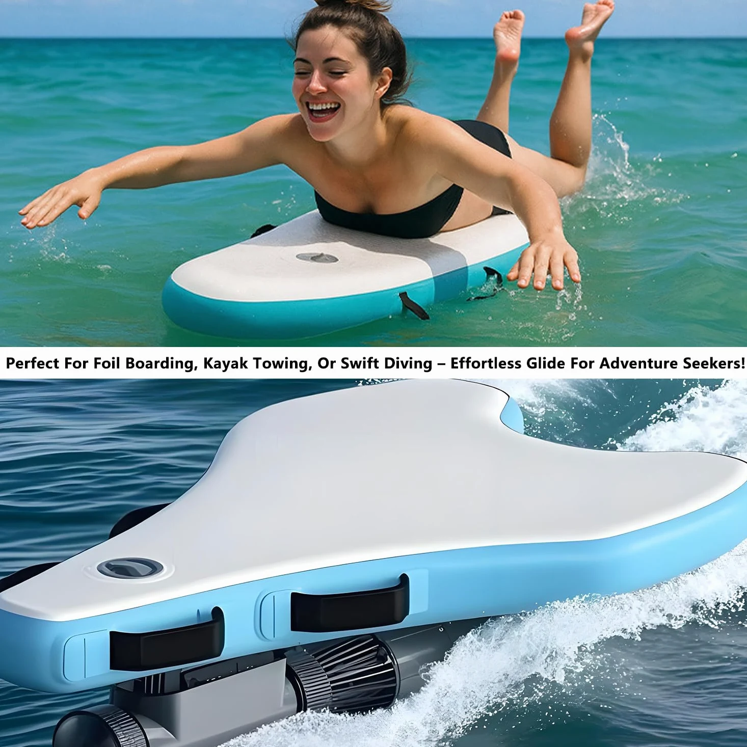 Tabla de surf eléctrica con refuerzo subacuático de 500 W, bodyboard inflable, duración de la batería de 40-130 minutos, 3-7 km/h, material grueso, incluye bolsa de almacenamiento de empuje para