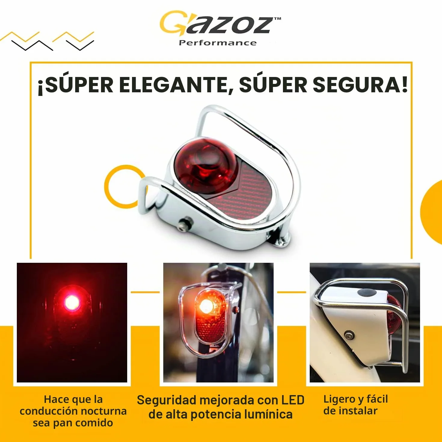 Accesorios para Bicicleta – Luces traseras LED traseras – Cromo Old School Vintage Classic Tour con Pilas (LM-002)