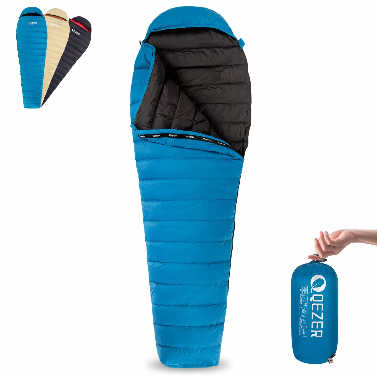 Saco de Dormir plumón para niños y Adultos 7~25 Grados (620g/780g), Saco de Dormir de para 3-4 Estaciones, Ligero, Camping, Senderismo y Exterio