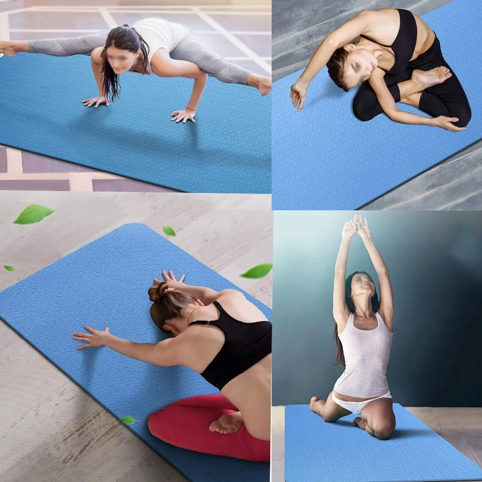 Esterilla de yoga antideslizante TPE con correa elástica y bolsa de esterilla, respetuosa con el medio ambiente, 8 mm de grosor, esterilla de entrenamiento para yoga, pilates y ejercicios de