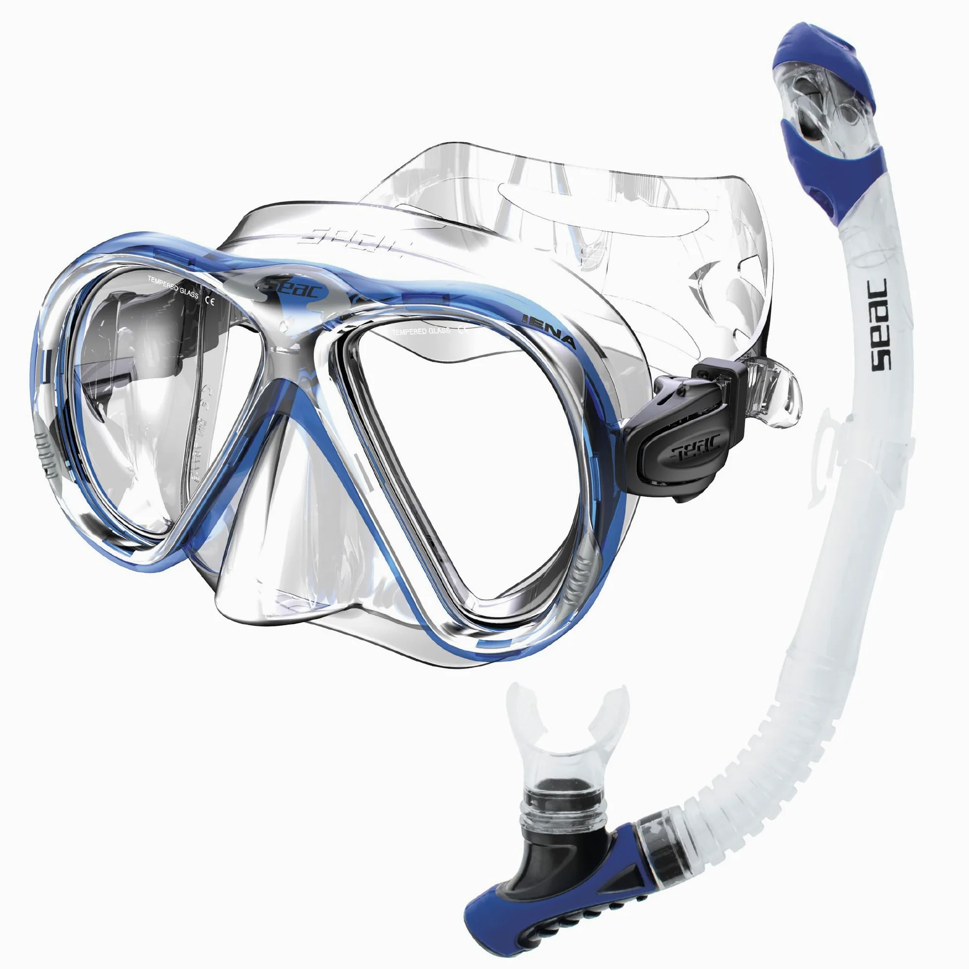 SEAC Set bis Iena Dry - Set de Máscara de Doble Lente de Silicona y Tubo con Sistema Dry Top y Válvula de Purga, para Buceo y Snorkel
