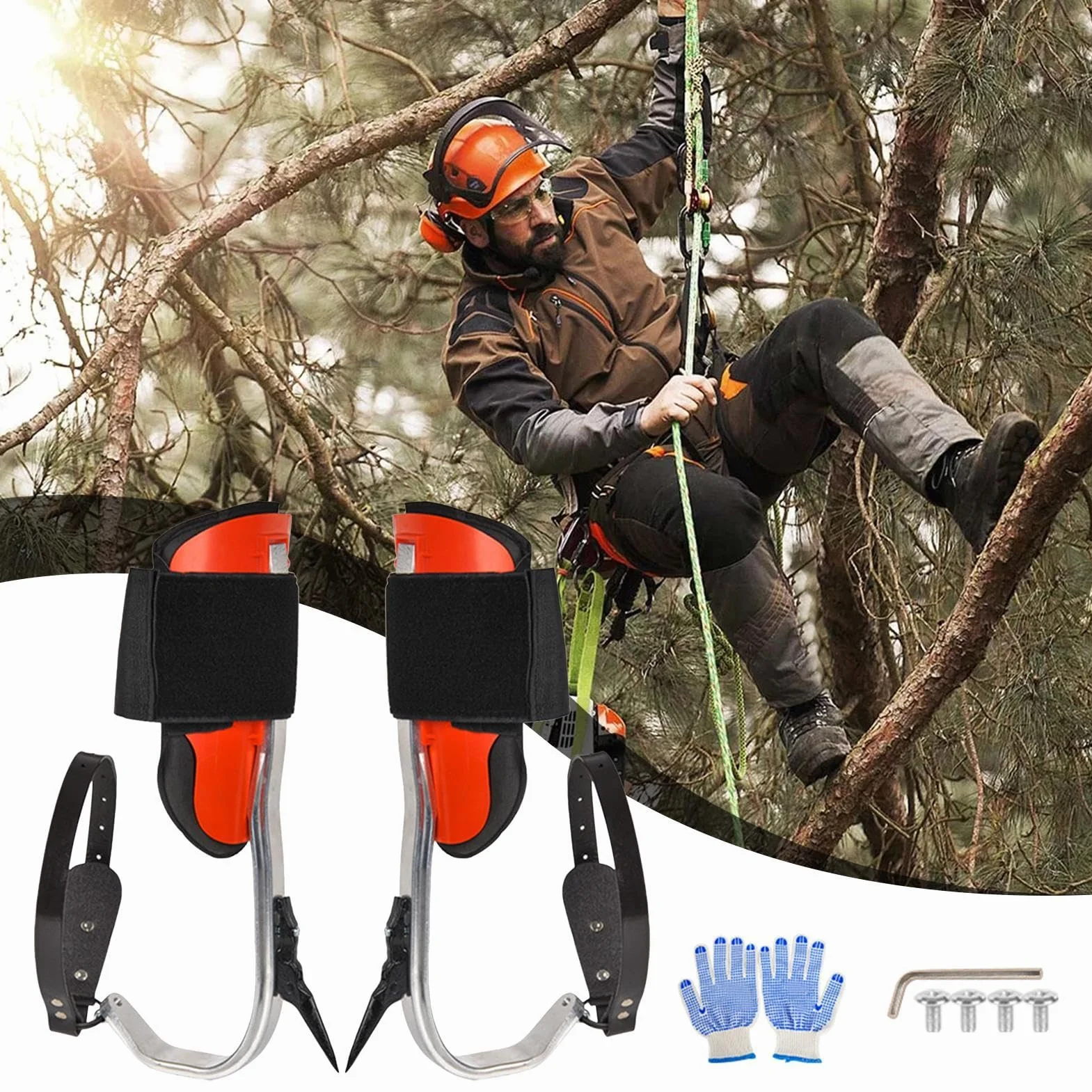 Estacas de escalada de árboles para trabajos de árboles, aleación de aluminio, equipo de servicio de árboles, zapatos de escalada de árboles, equipo de escalada de palmeras para interiores y