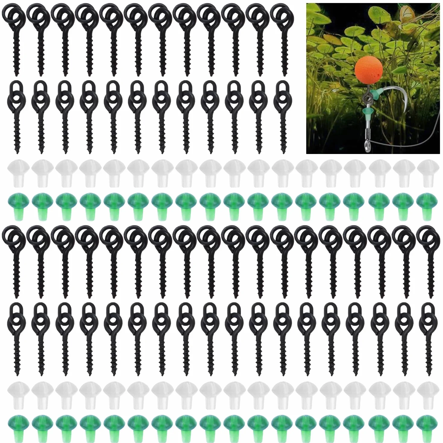 Tornillos para Cebo de Pesca Gancho para Cuentas de Goma Gancho para Carpa para Pescar Set de Accesorios de Pesca 100 Tornillos para Cebo y 100 Puntas de Seguridad