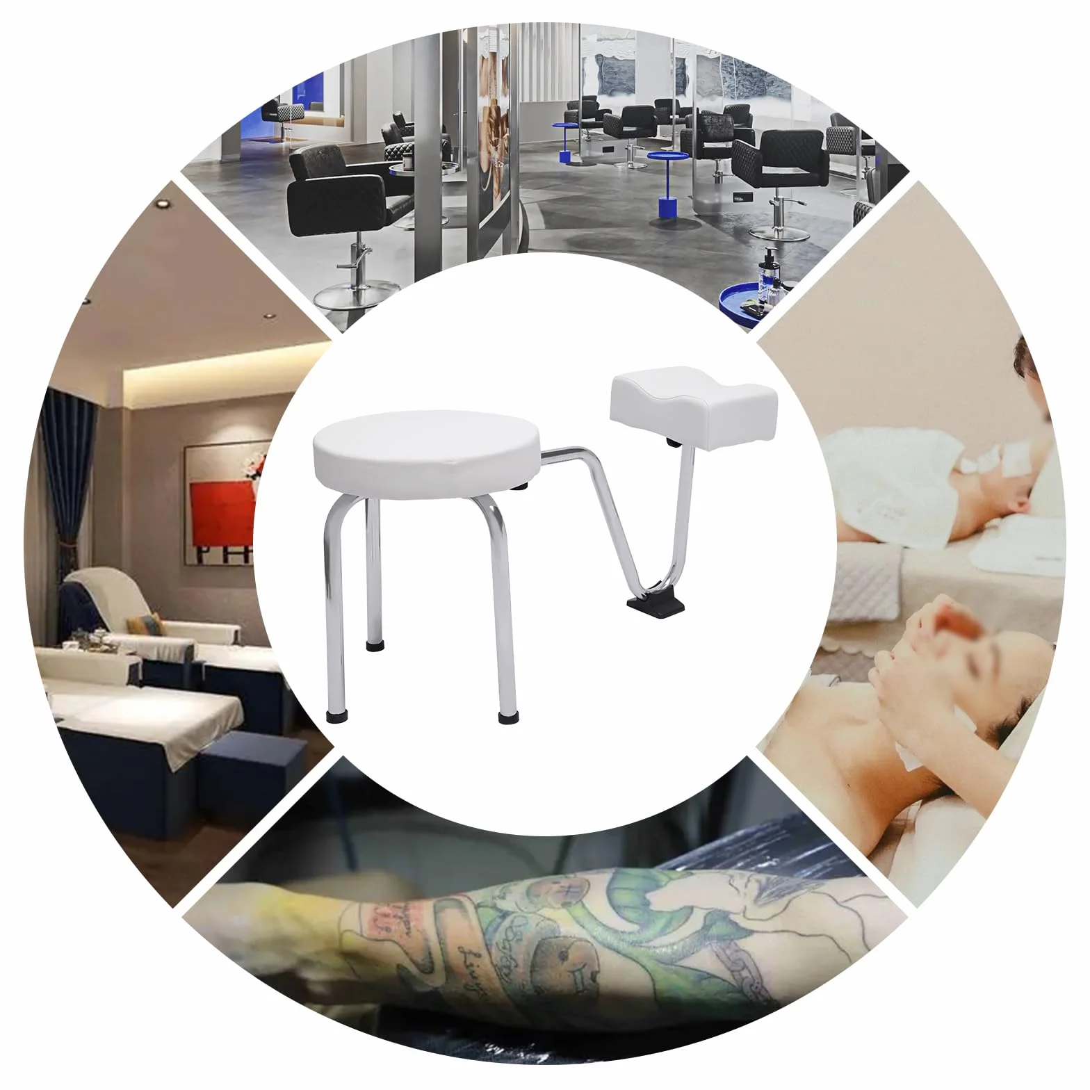 Taburete 2 en 1 para Pedicura Reposapiés Ajustable con Bandeja PVC