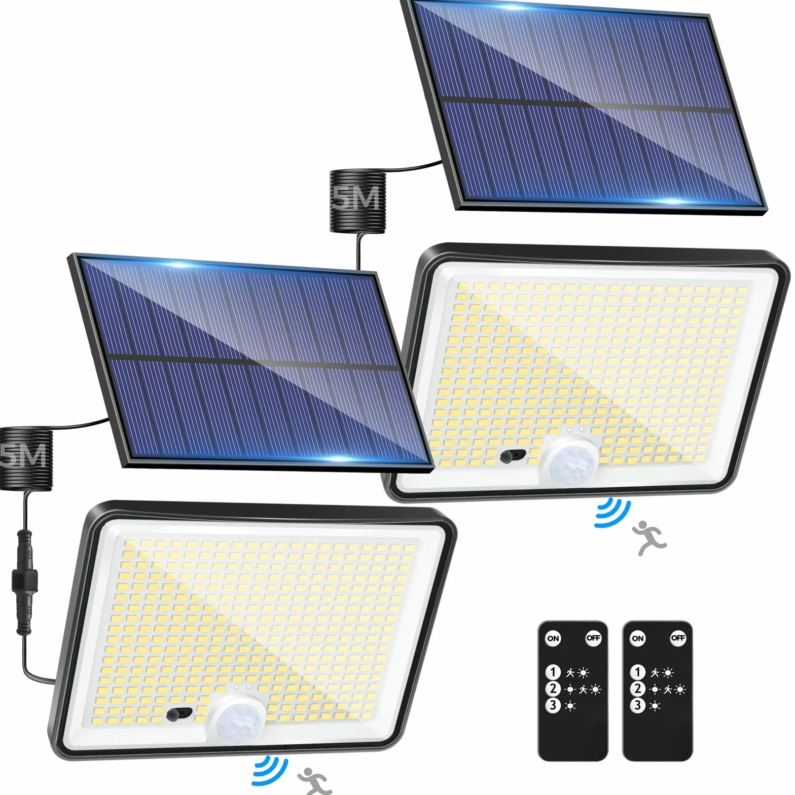 LOTMOS 2 Paquete Luz Solar Exterior Jardin, 342LED, Mando a Distancia, Sensor Movimiento, IP65 Impermeable
