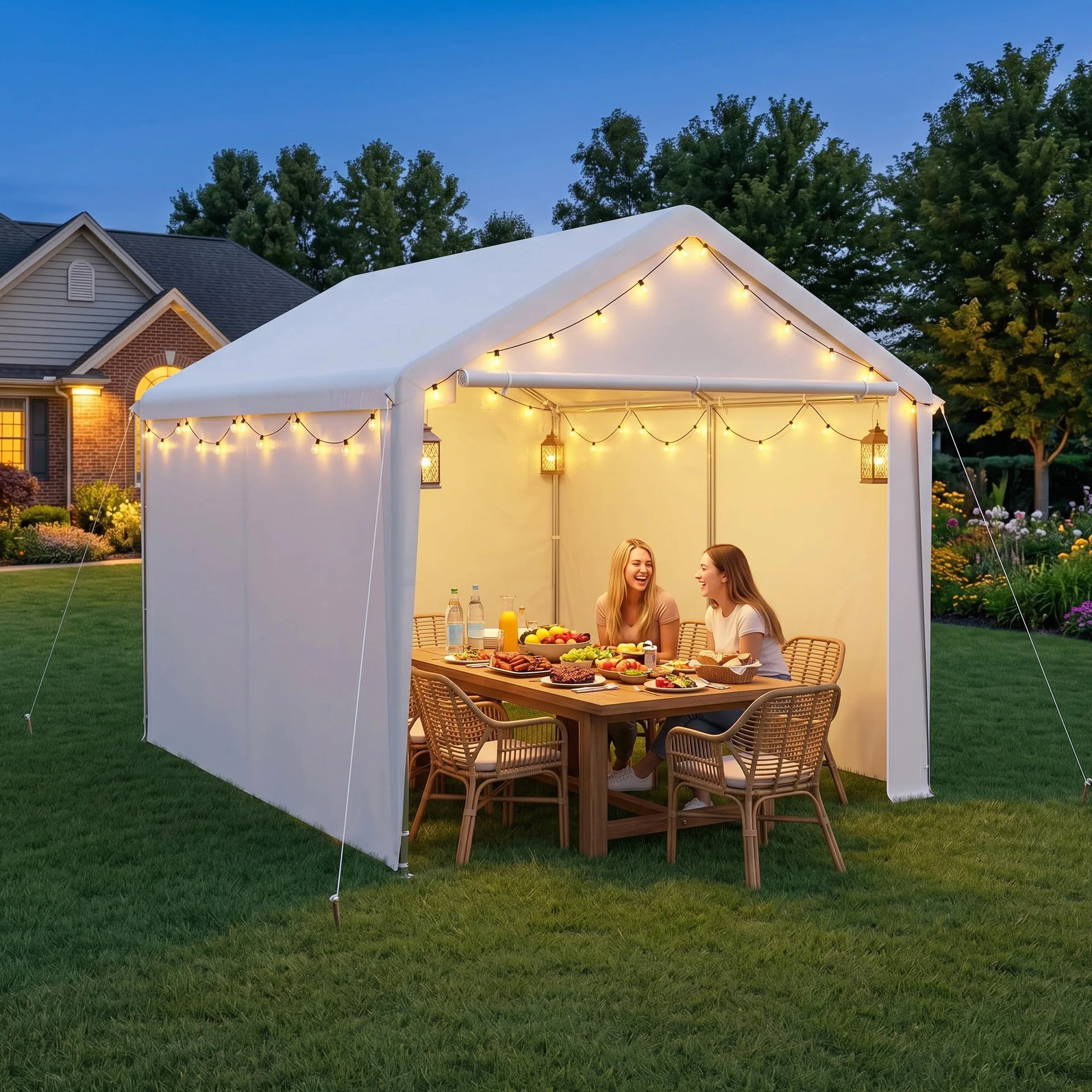 Aufun Carport - Tienda de campaña (3 x 4 m, impermeable, con techo de polietileno, resistente a desgarros, con paredes laterales extraíbles, resistente a los rayos UV, resistente al invierno, para
