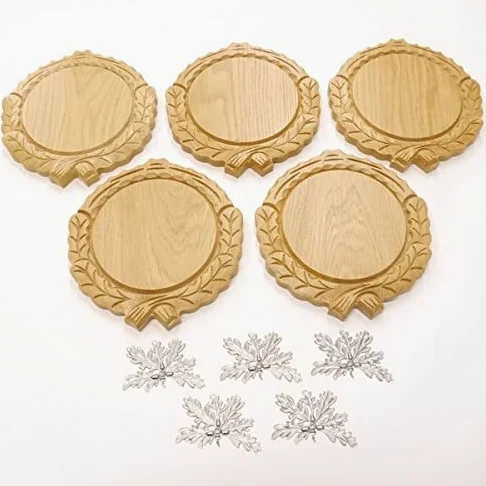 GTK Oferta 5 placas de cuña talladas de roble claro AF 14 cm con 5 hojas de roble de 6 hojas, tabla de cuñas, tabla de especias, cartel para trofeos