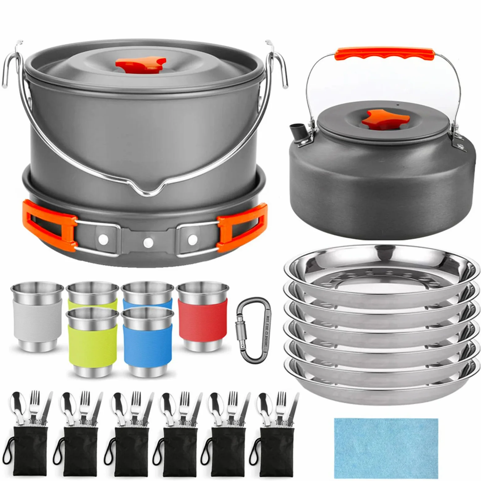 Juego de Utensilios de Cocina para Acampar de 48 Piezas, Juego de Cocina para Acampar de Aleación de Aluminio, Utensilios de Plegables Portátiles con Cubiertos de Acero Inoxidable, Ideal para
