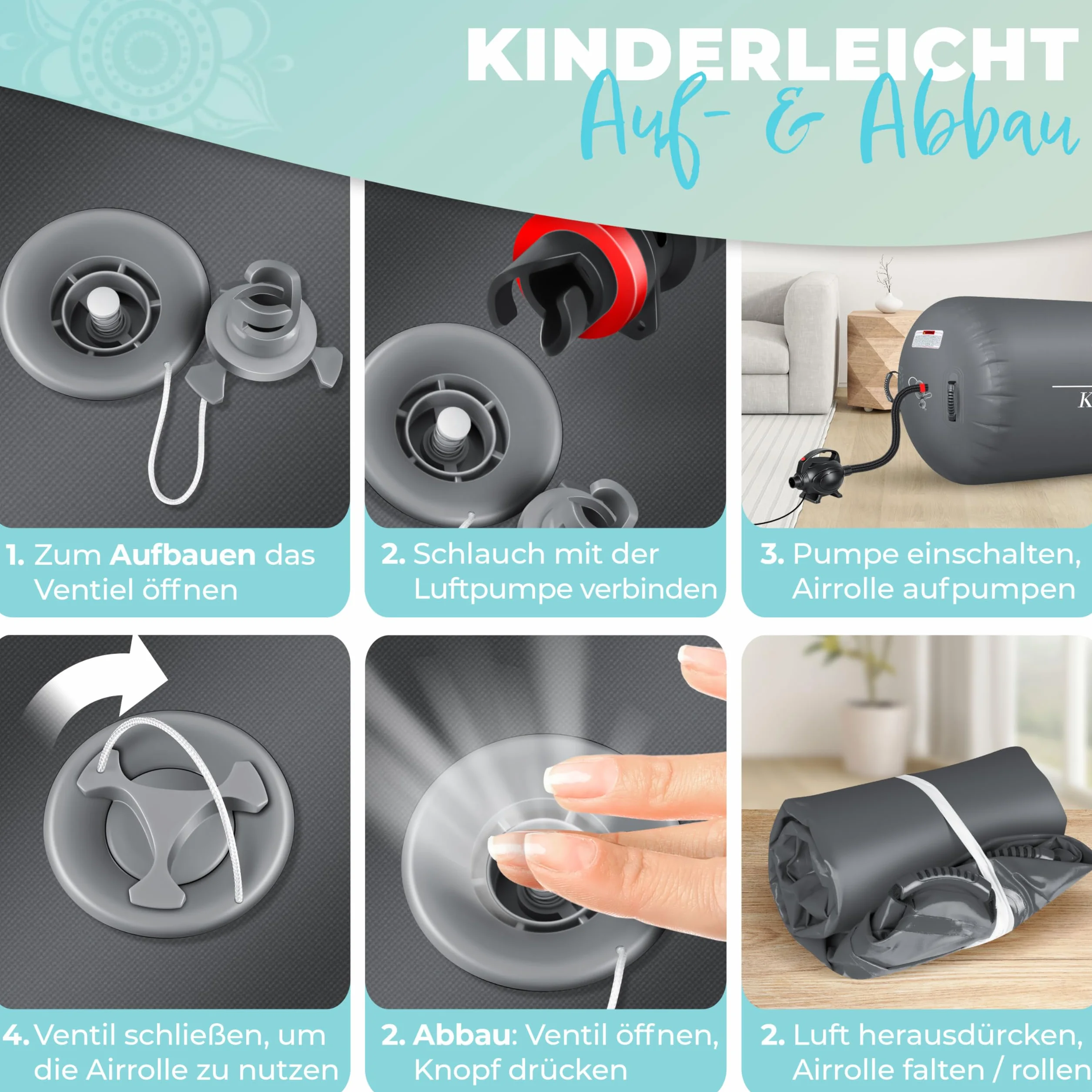 KESSER Air Roll Airtrack Rollo inflable 120x90 cm con bomba eléctrica y bolsa