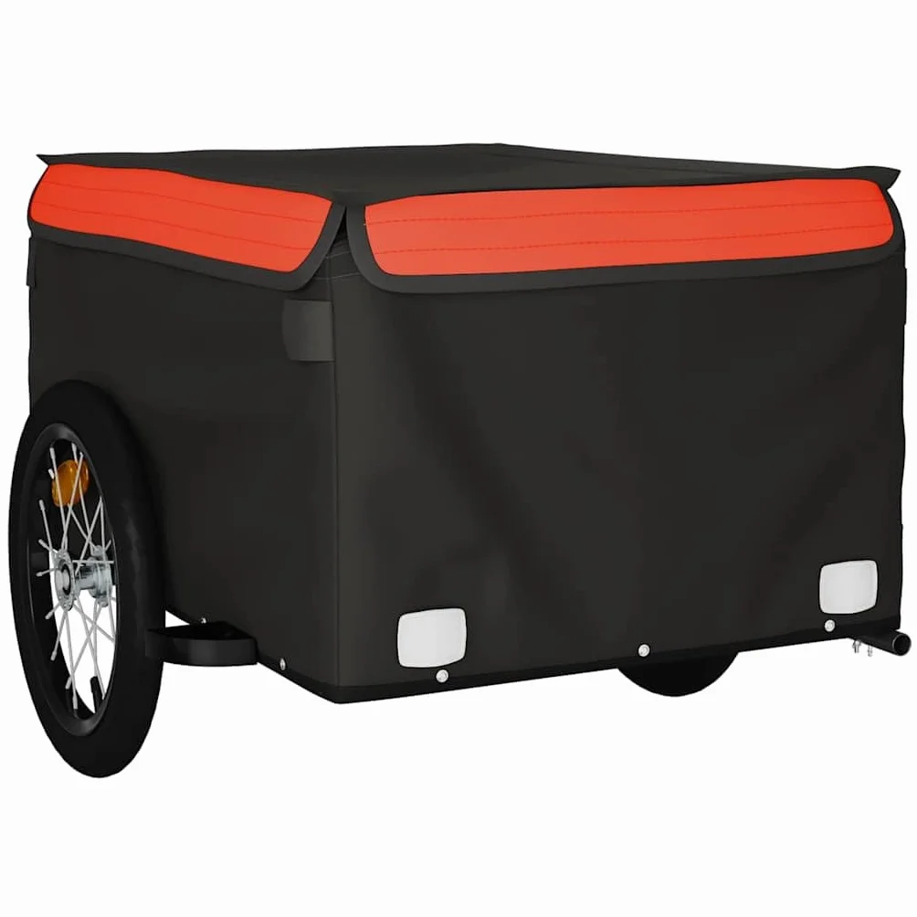 Remolque de bicicleta negro y rojo de hierro con capacidad de carga, 134 x 69 x, con barra de tracción y bandera de seguridad para cargas, transporte, compras y uso al aire libre