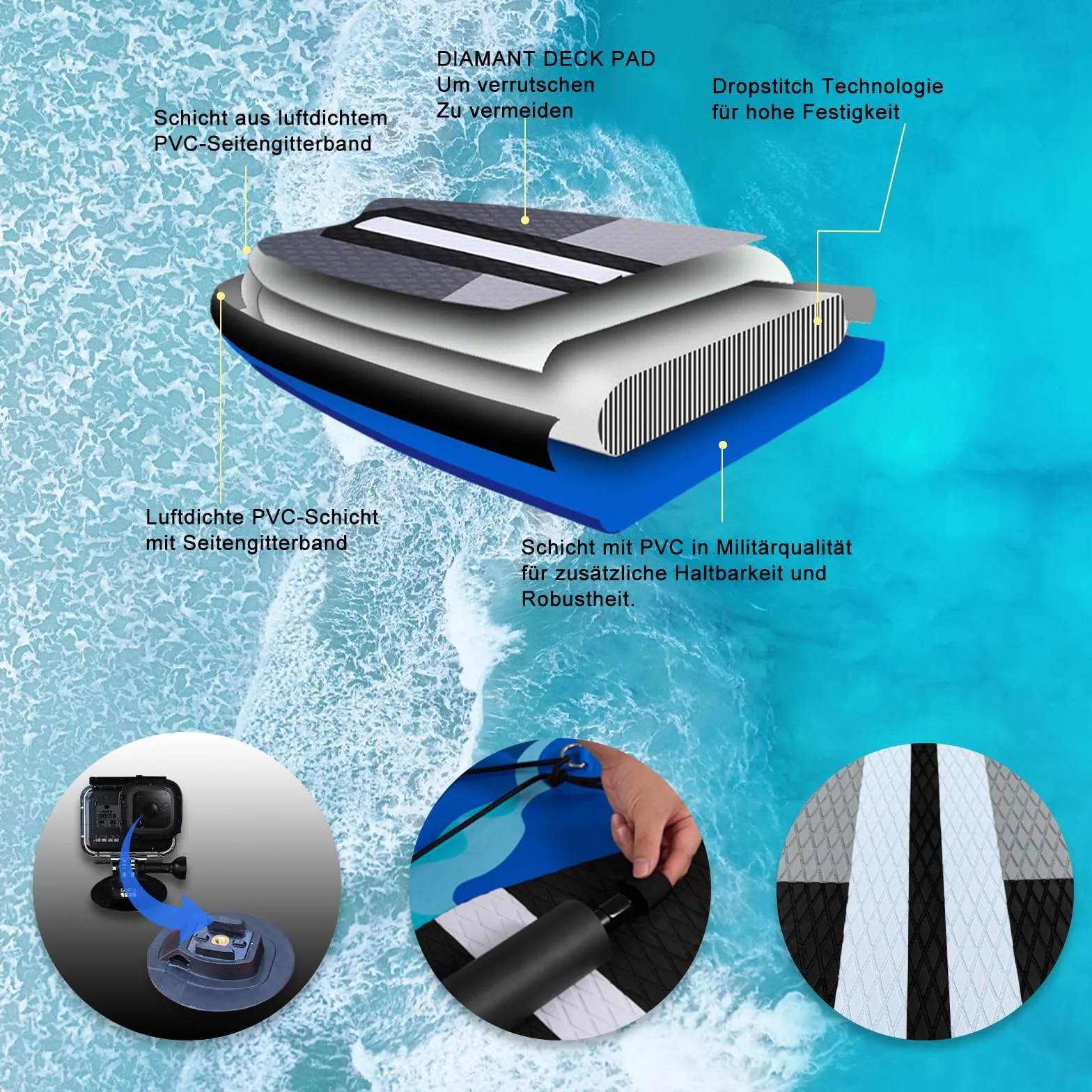 Tabla Hinchable de Paddle Surf con Asiento de Kayak, 330 x 76 x 15 cm, hasta 150 kg, Almohadilla Integrada, Aleta Desmontable, Doble Remo Ajustable, Kit de Reparación, Camuflaje Azul