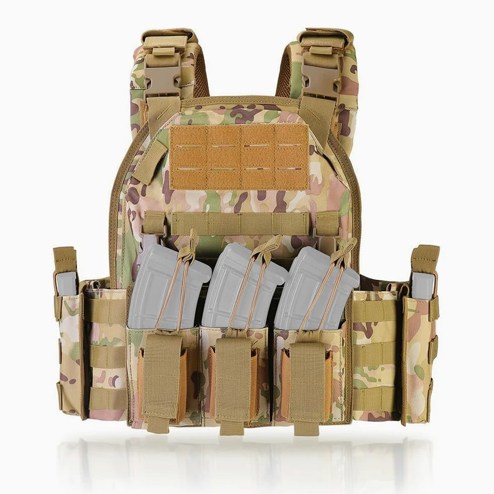 Chaleco Táctico Airsoft,Ajustable con Sistema MOLLE y Liberación Rápida, Chaleco Ligero y Transpirable con Bolsillos Modulares para Paintball Senderismo Caza Camping Outdoor