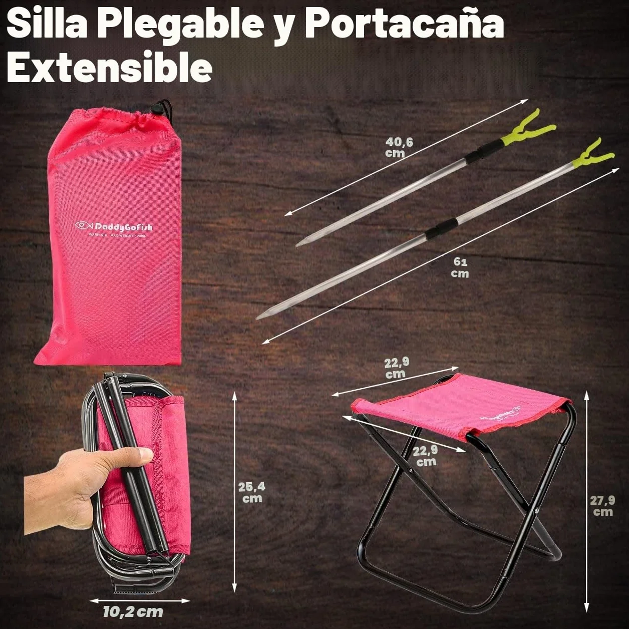 Daddy Go Fish Niños Caña de Pescar telescópica Spincast Combo Silla Plegable Soporte de Varilla Caja de Aparejos Red de Cebo Bolsa de Transporte Niños Niñas