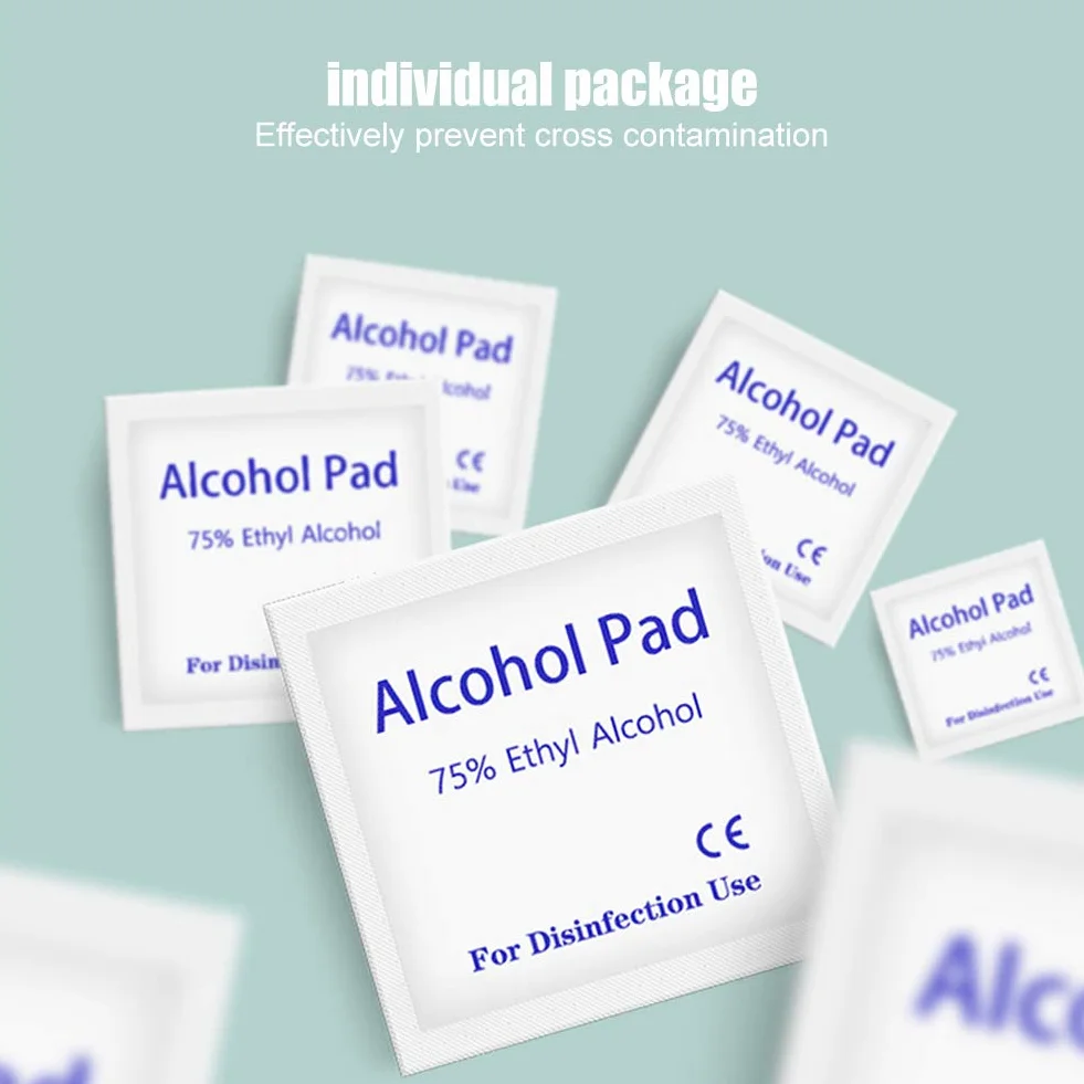 Toallitas Húmedas Desinfectantes con Alcohol 75%, Almohadilla No Tejida, Suave y Absorbente para Primeros Auxilios