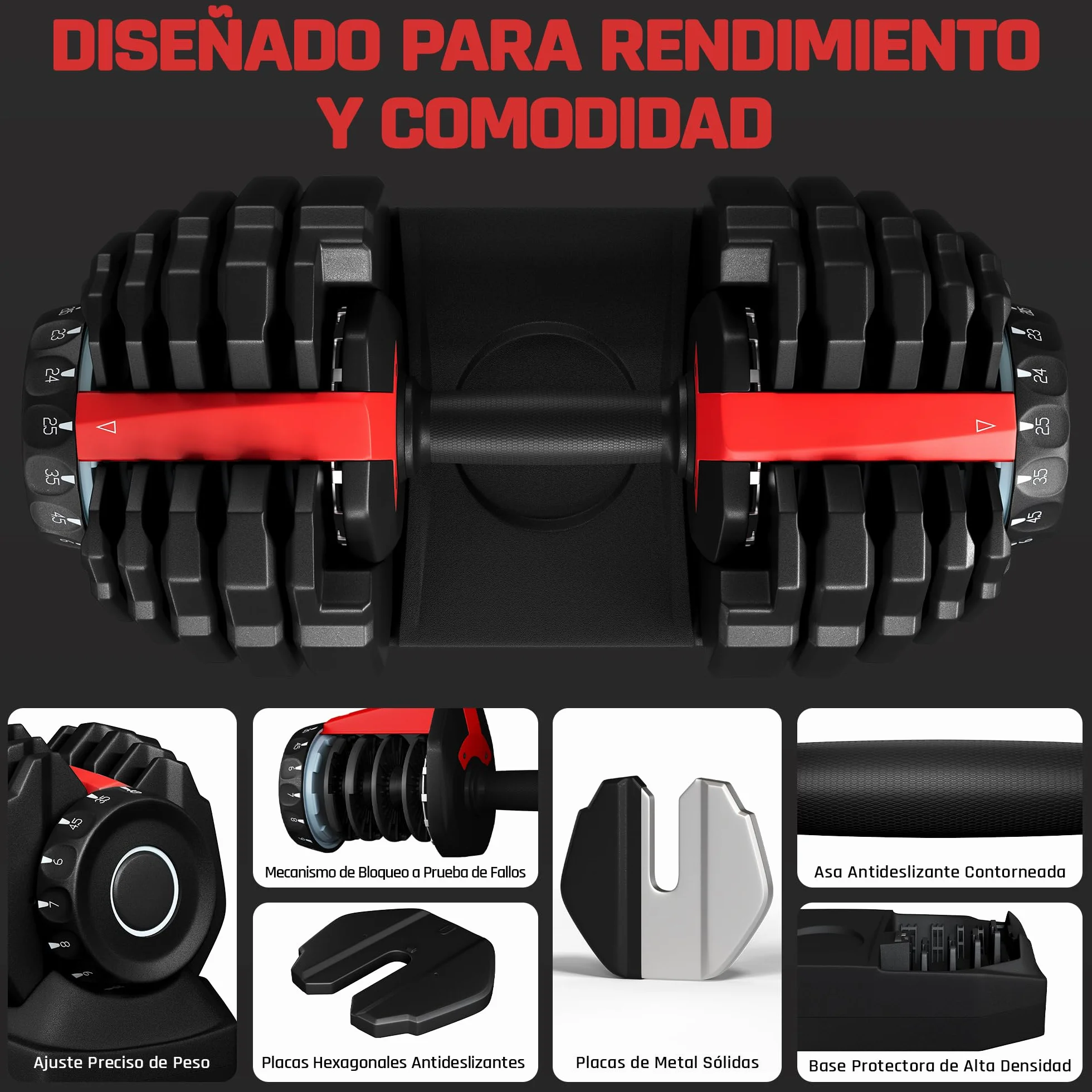 Yaheetech Kit de 1-2pcs Mancuerna Ajustable 5-15 Niveles Rápido 2-25kg Seguridad de Doble Bloqueo, Agarre Antideslizante, Ahorro de Espacio Para Gimnasio en Casa