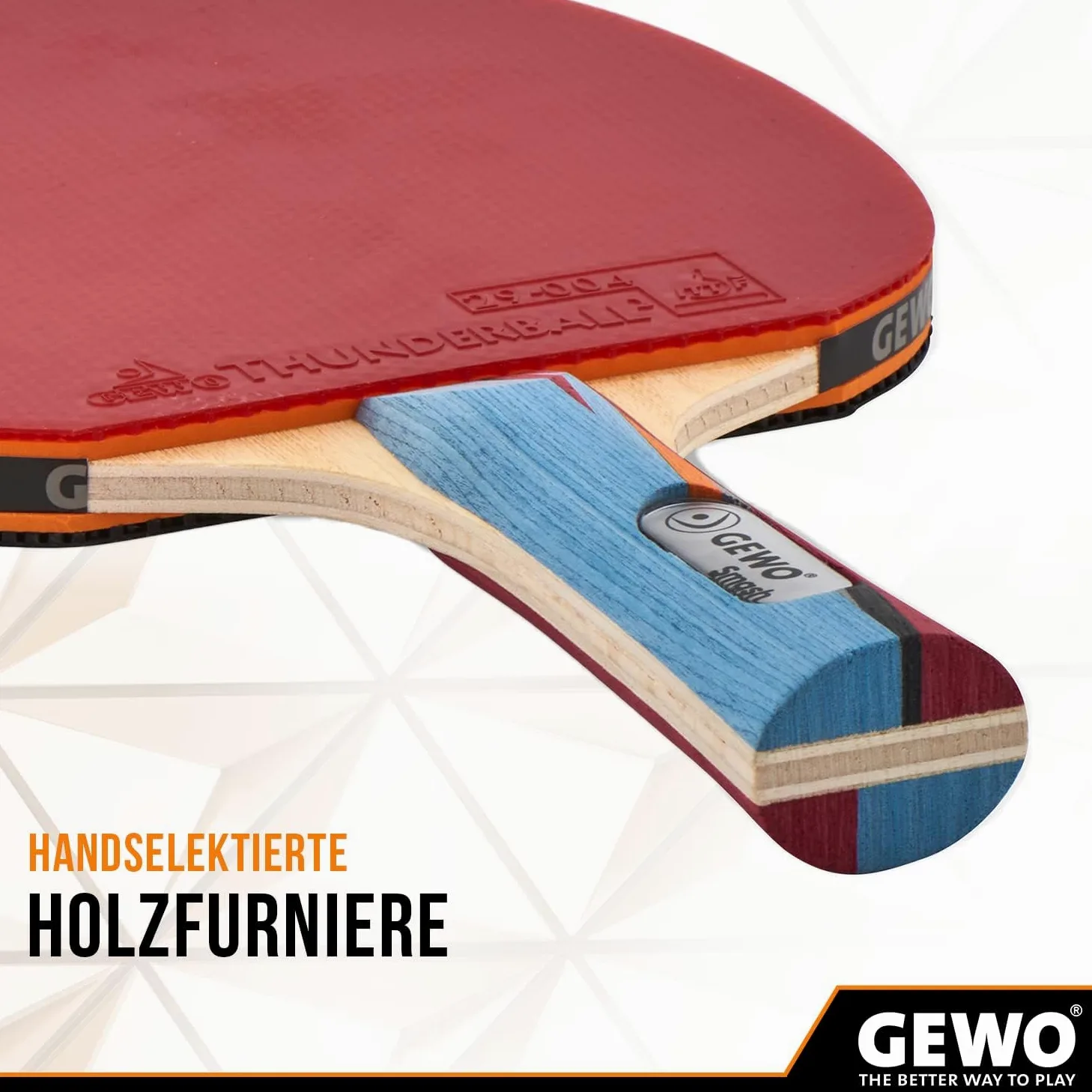 GEWO SMASH Tischtennisschläger - ITTF genehmigter Allroundschläger für Kinder, Wettkampf-Komplettschläger mit kontrolliertem Thunderball 2 Belag und hohen Rotationseigenschaften, konkav, 2,0mm Schwamm