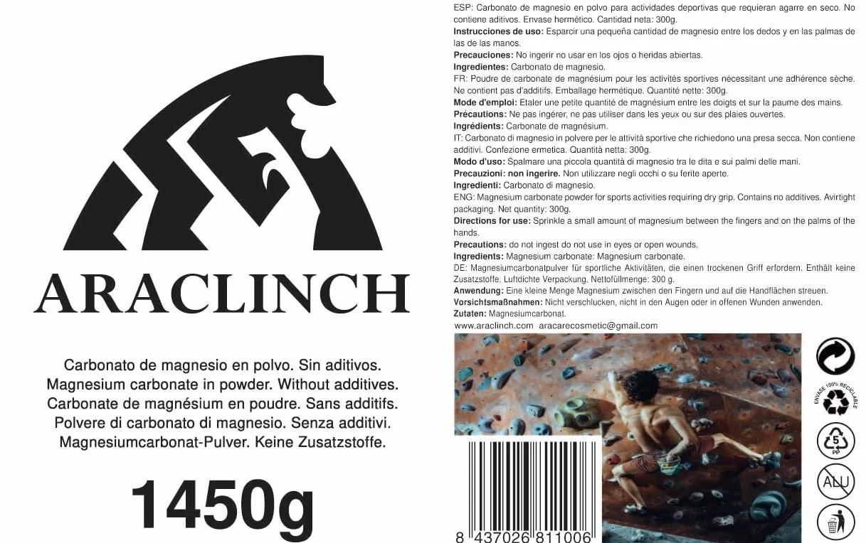Carbonato de Magnesio en Polvo 1450g para Escalada, Crossfit, Gimnasio